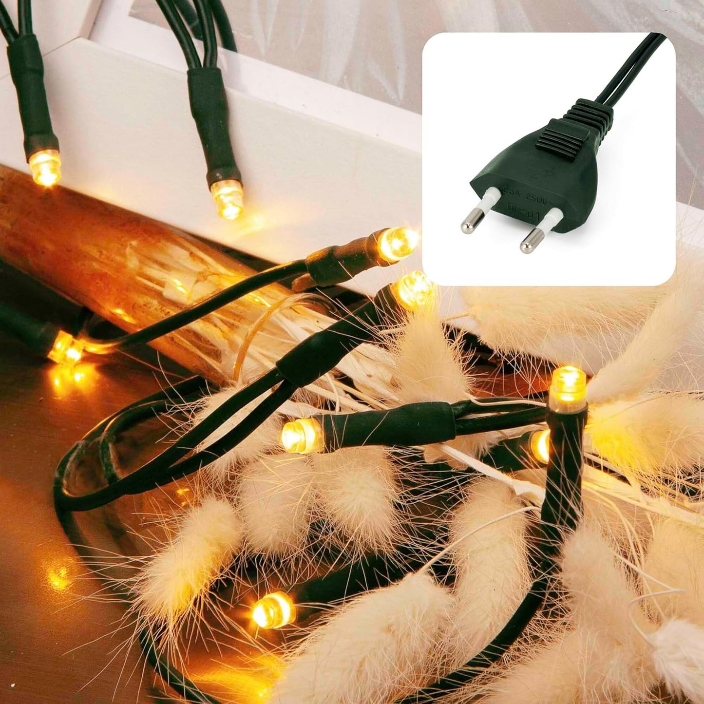 LED-Lichterkette, Klassisch Warmweiss / Kabel Grün 100 LED / 14,85m