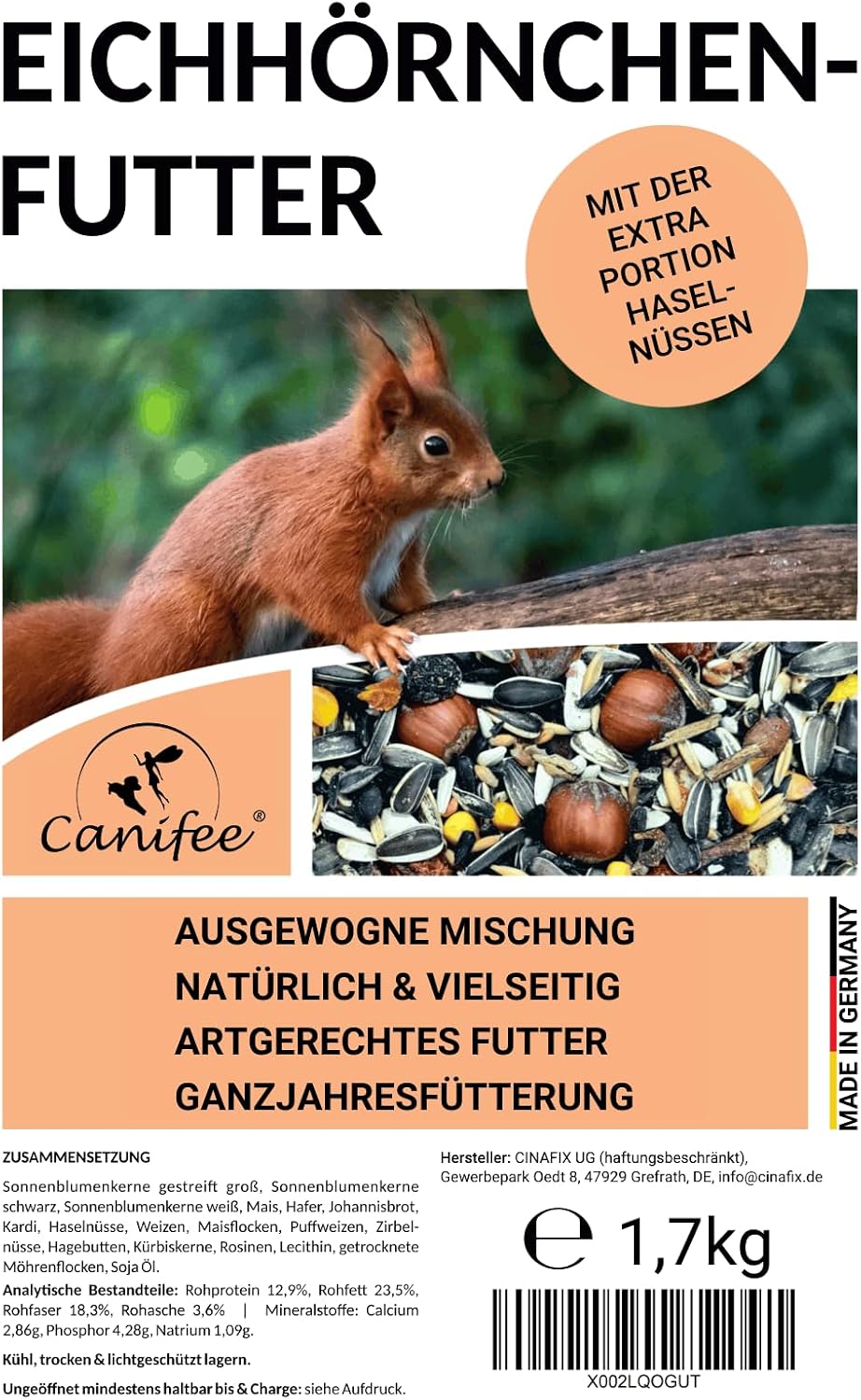 Wildtier-Futtermischung mit Haselnüssen (1.7 kg), Nachfüllbeutel 1.7 kg