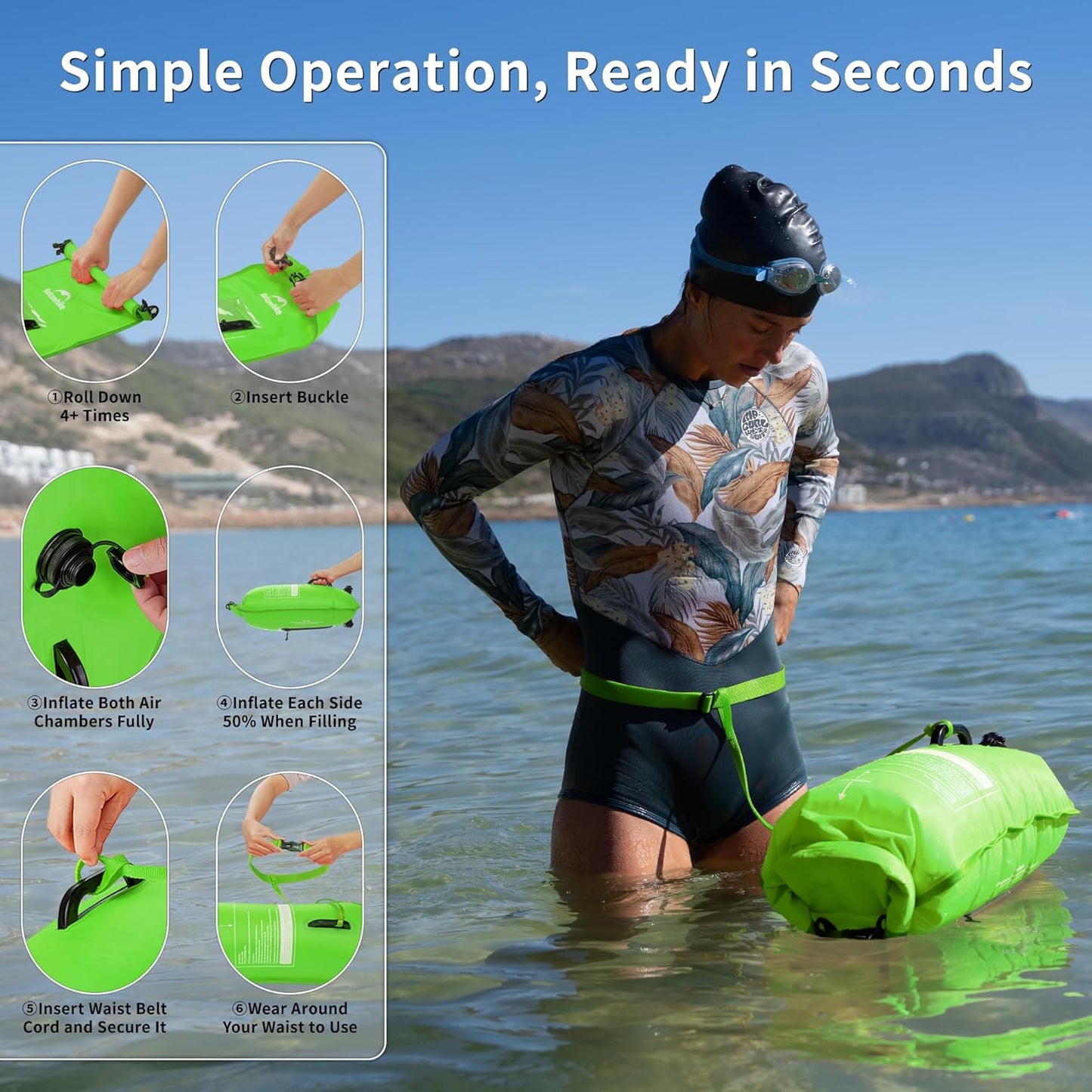 Schwimmboje mit Trockensack und Airbags, Grün/18l/Upgrade