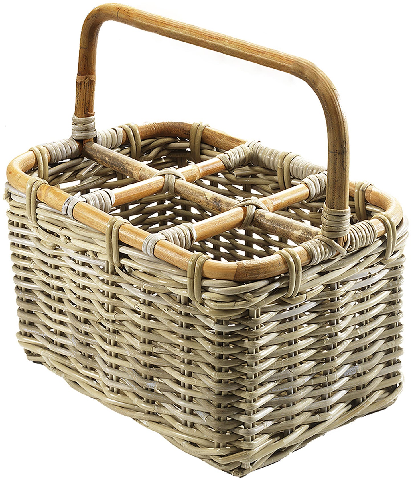 Flaschenkorb für 6 Flaschen aus Rattan, Grau