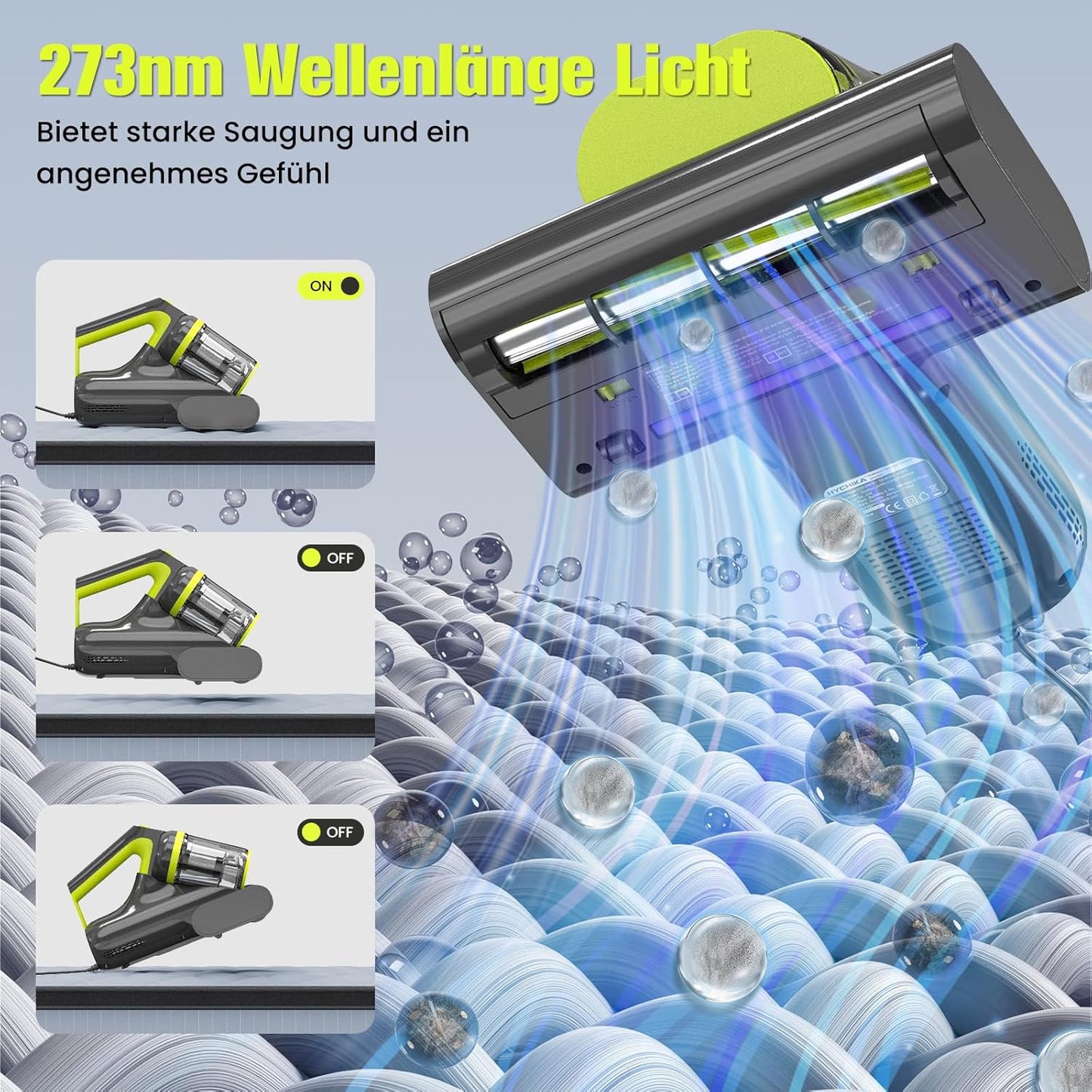 Milbensauger mit UV-C und Heissluft, 16kPa, Matratzenreinigung, Grau