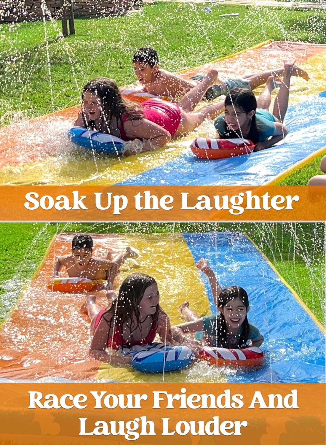 Garten-Wasserrutsche mit Bodyboards und Sprinkler