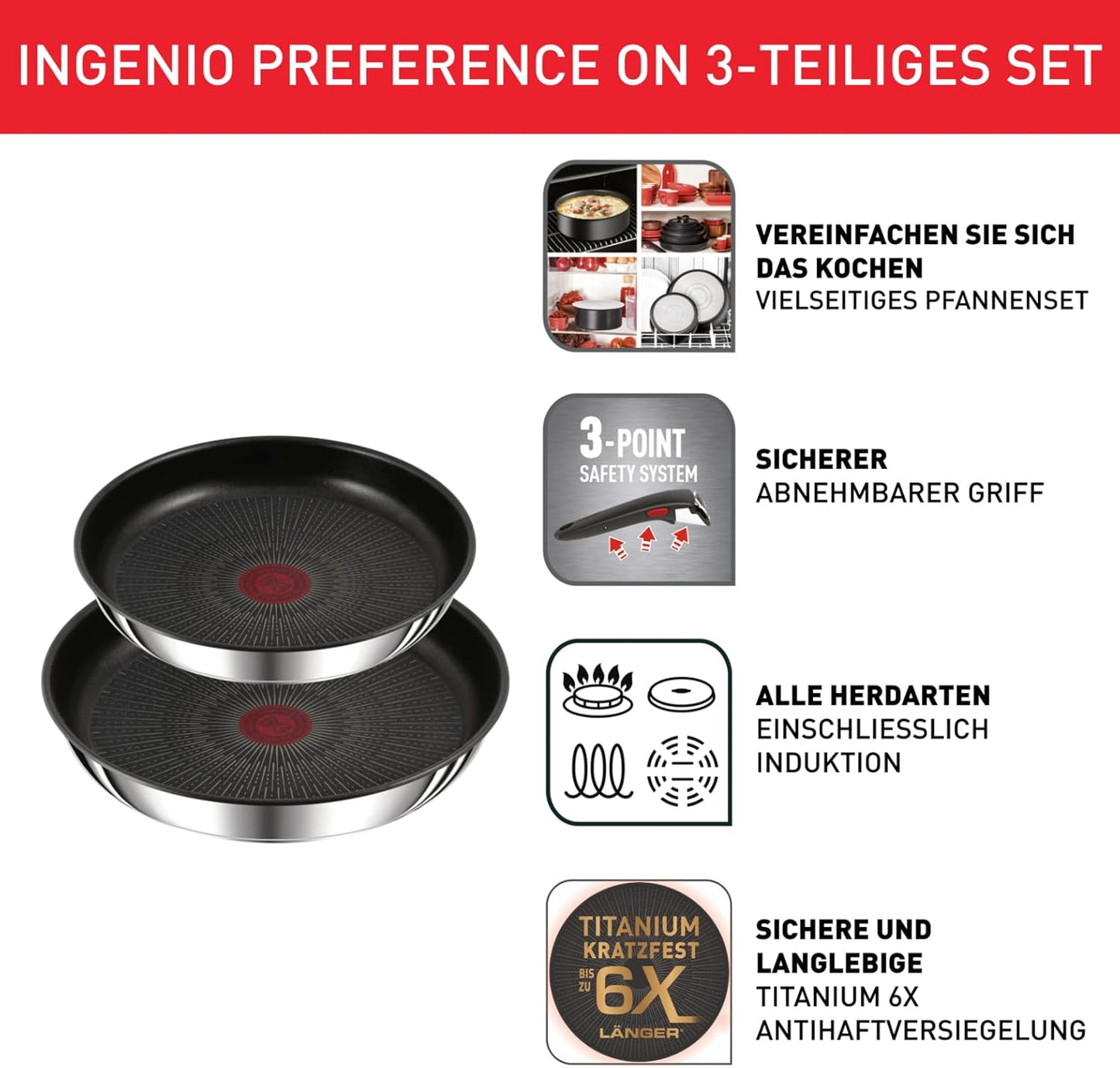 3-teiliges Pfannenset Ingenio Preference On, Pfannenset 3-tlg - 24 cm/ 28 cm / Premium-Griff