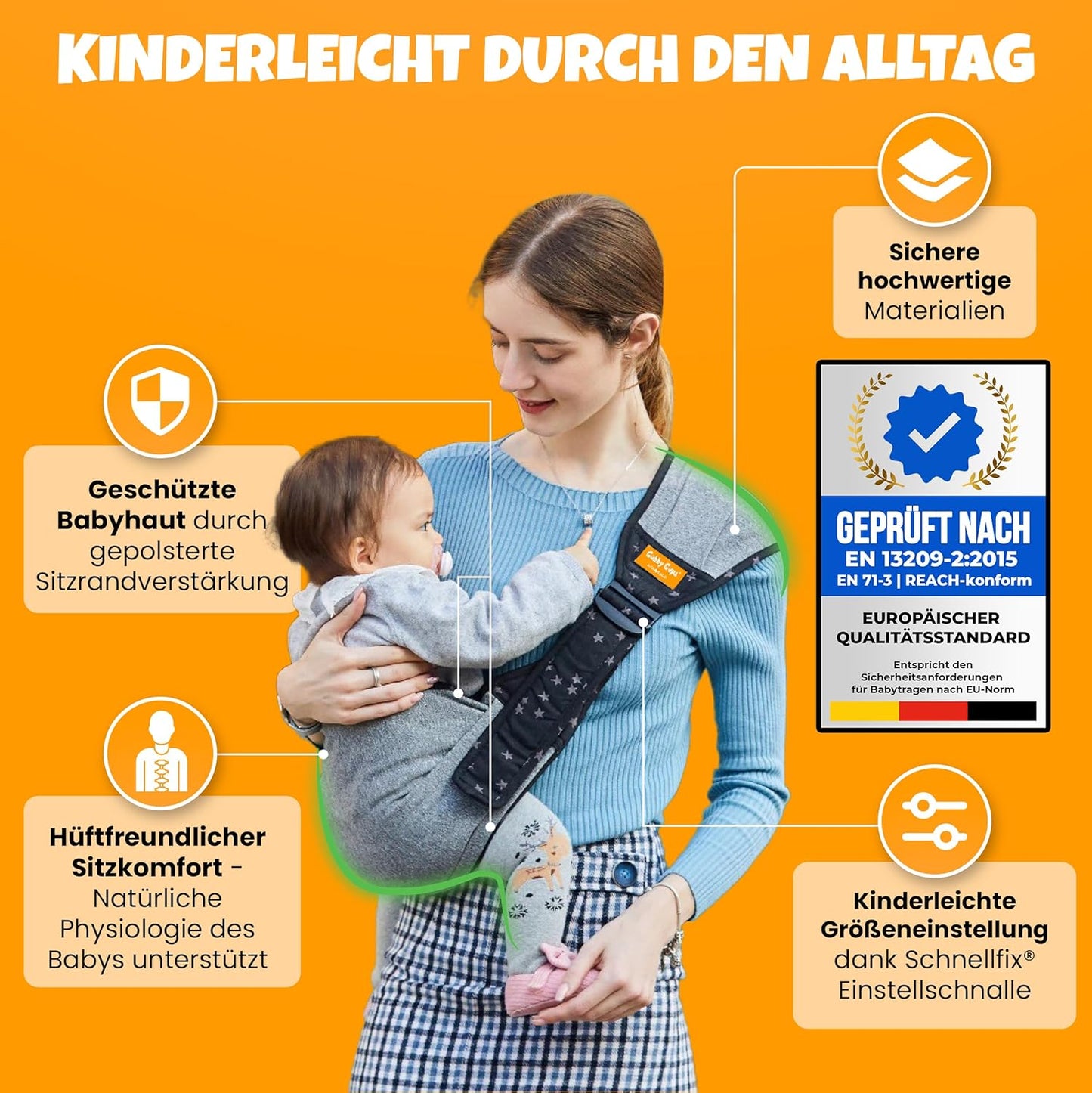 Ergonomische Hüfttrage für Babys ab 6 Monaten, V1.0 Lachs