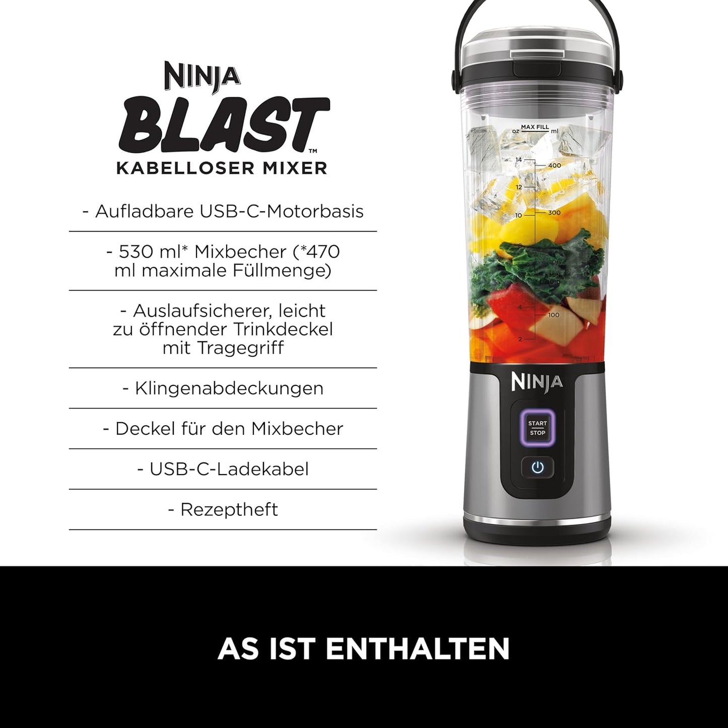 Tragbarer Mixer Blast, Schwarz