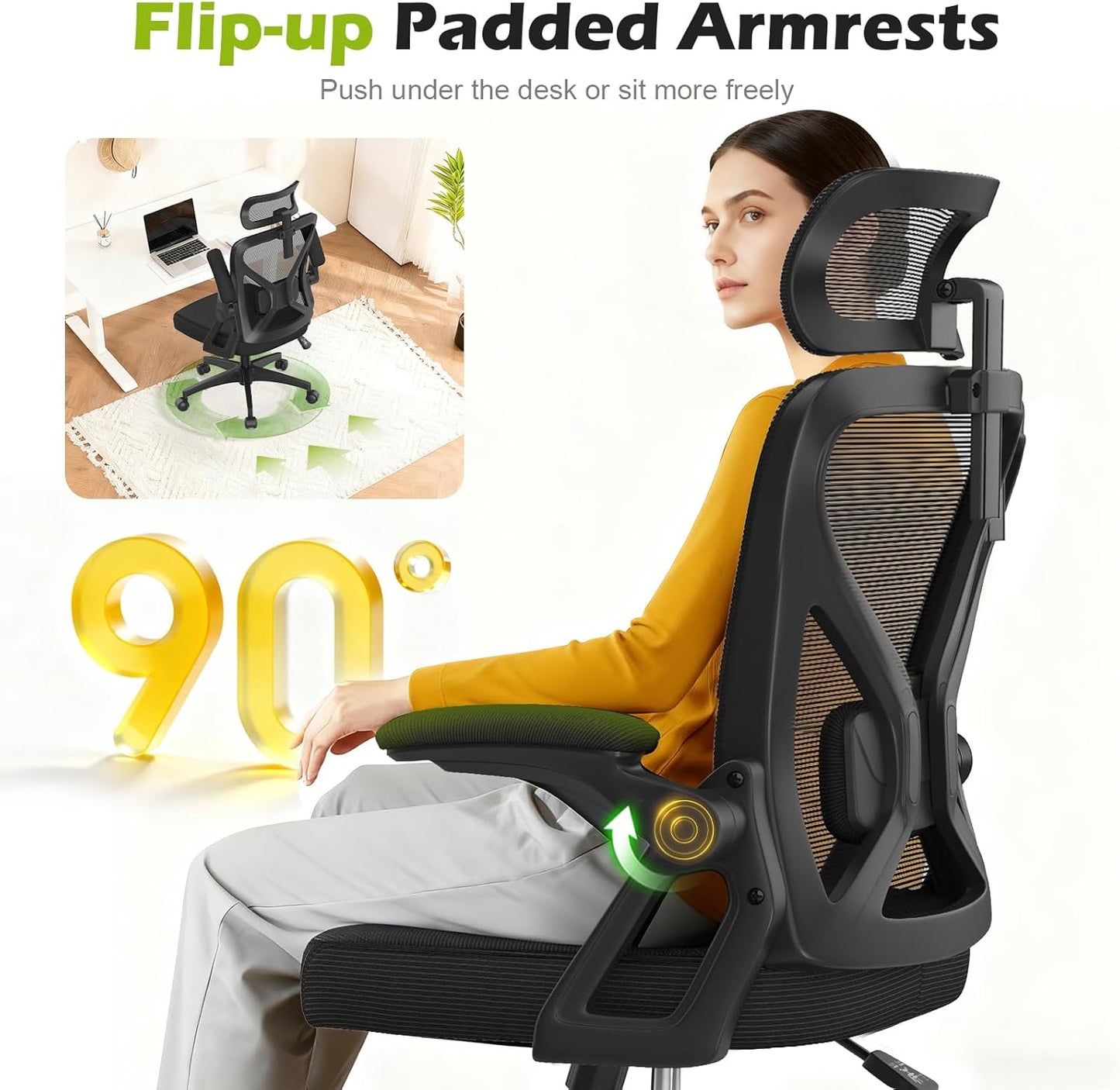 Ergonomischer Schreibtischstuhl mit Lendenstütze, Schwarz