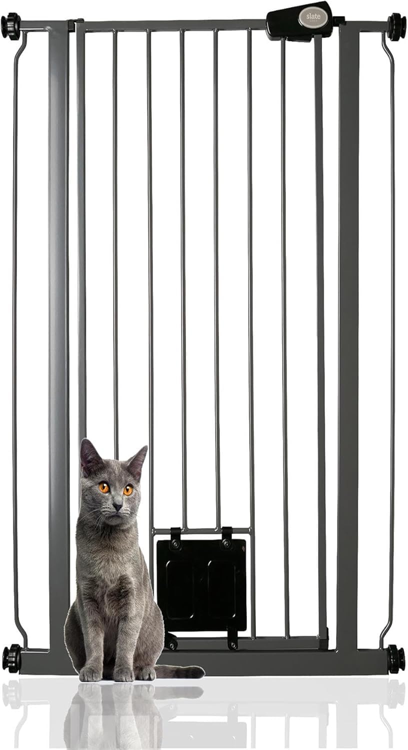 Haustiergitter mit verriegelbarer Katzenklappe, Grau 68.5cm - 75cm