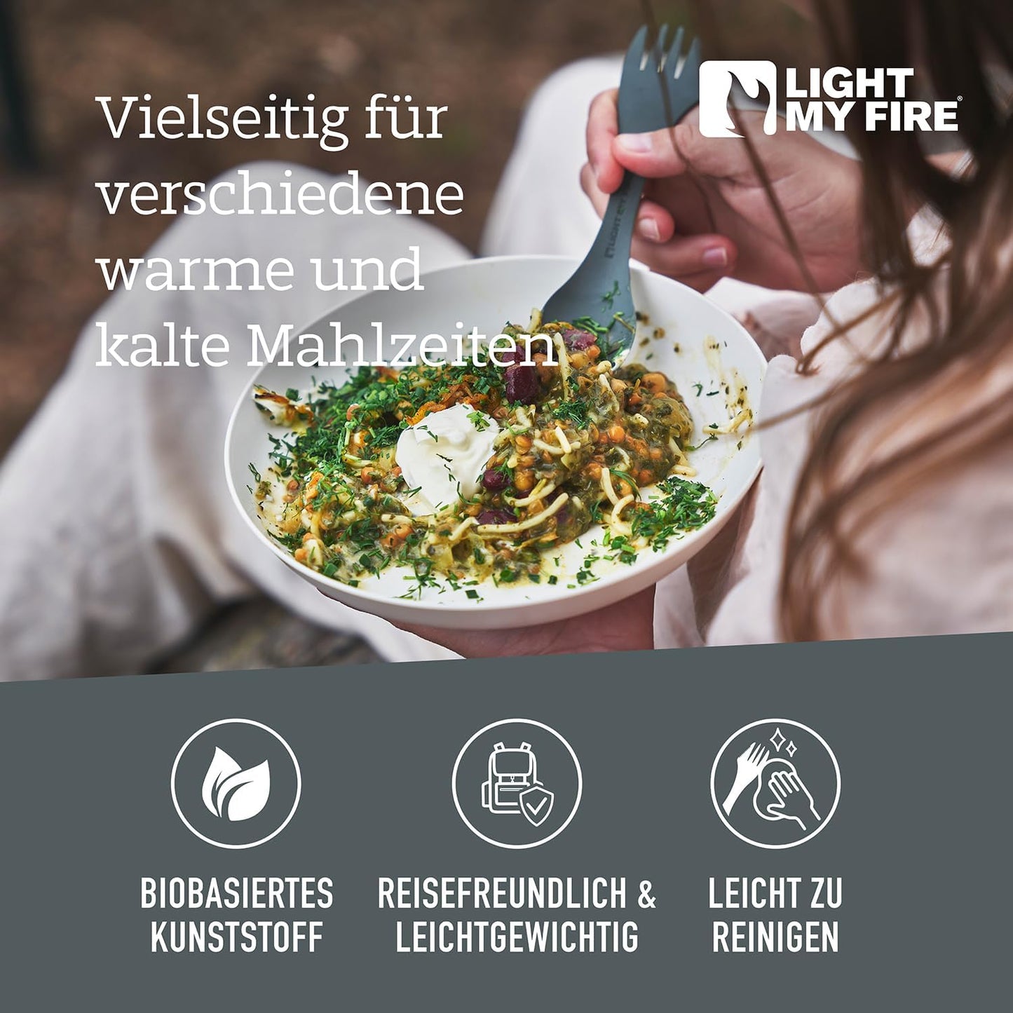 3-in-1 Campingbesteck Set (10 Stück), 10er-Pack Mehrfarbig