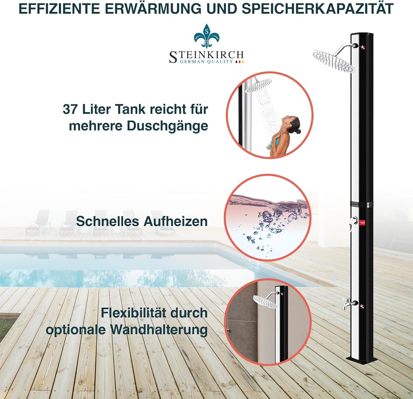 Solar Gartendusche, AquaSon: ø 200 mm (Edelstahl)
