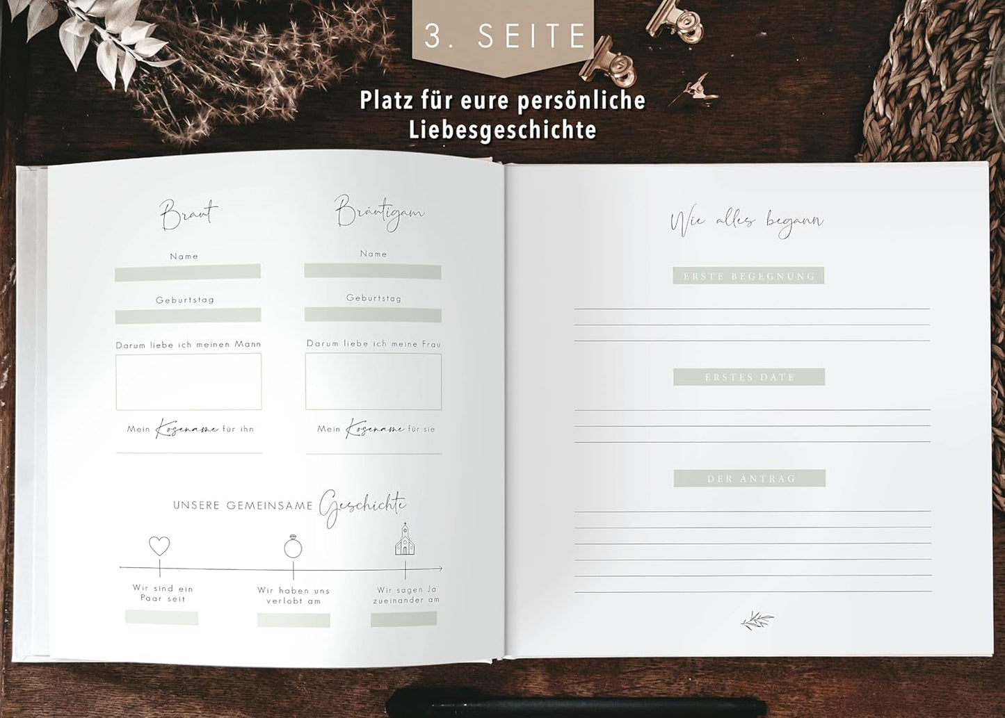 Hochzeit-Gästebuch mit Fragen zum Ausfüllen, mit Fragen Eukalyptus