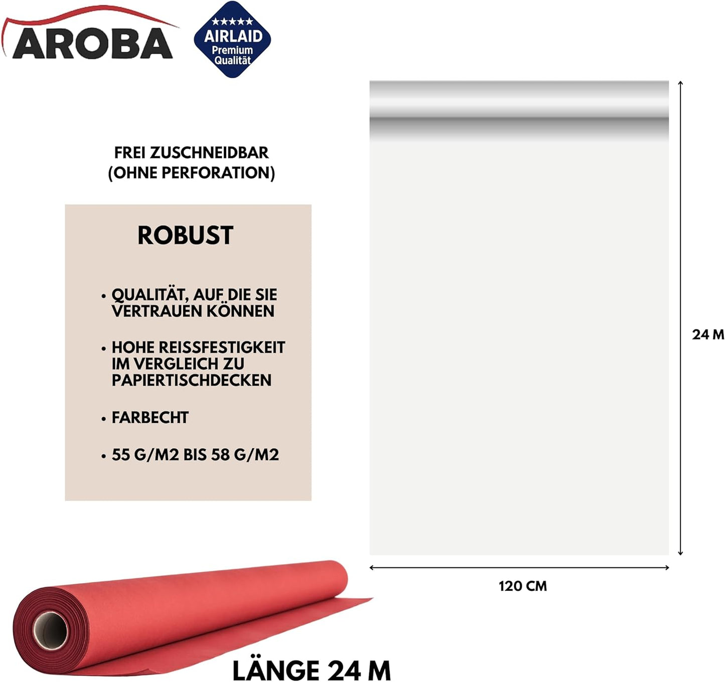 Airlaid Tischdeckenrolle, 2400 x 120 cm (Rechteckig) Rot