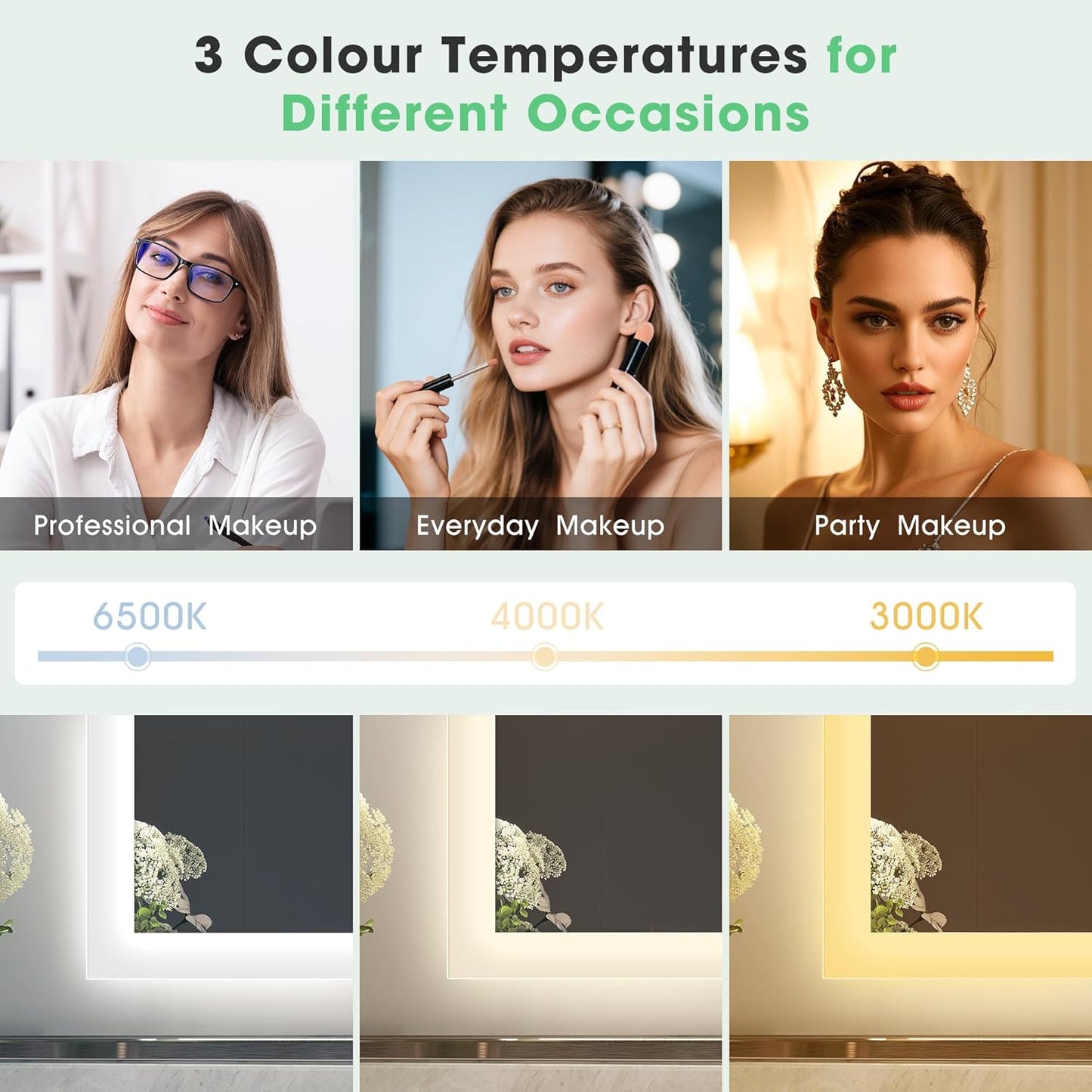 LED-Badspiegel mit Beleuchtung und Bluetooth (80x80 cm), M77 (Bluetooth) 80L x 80B cm
