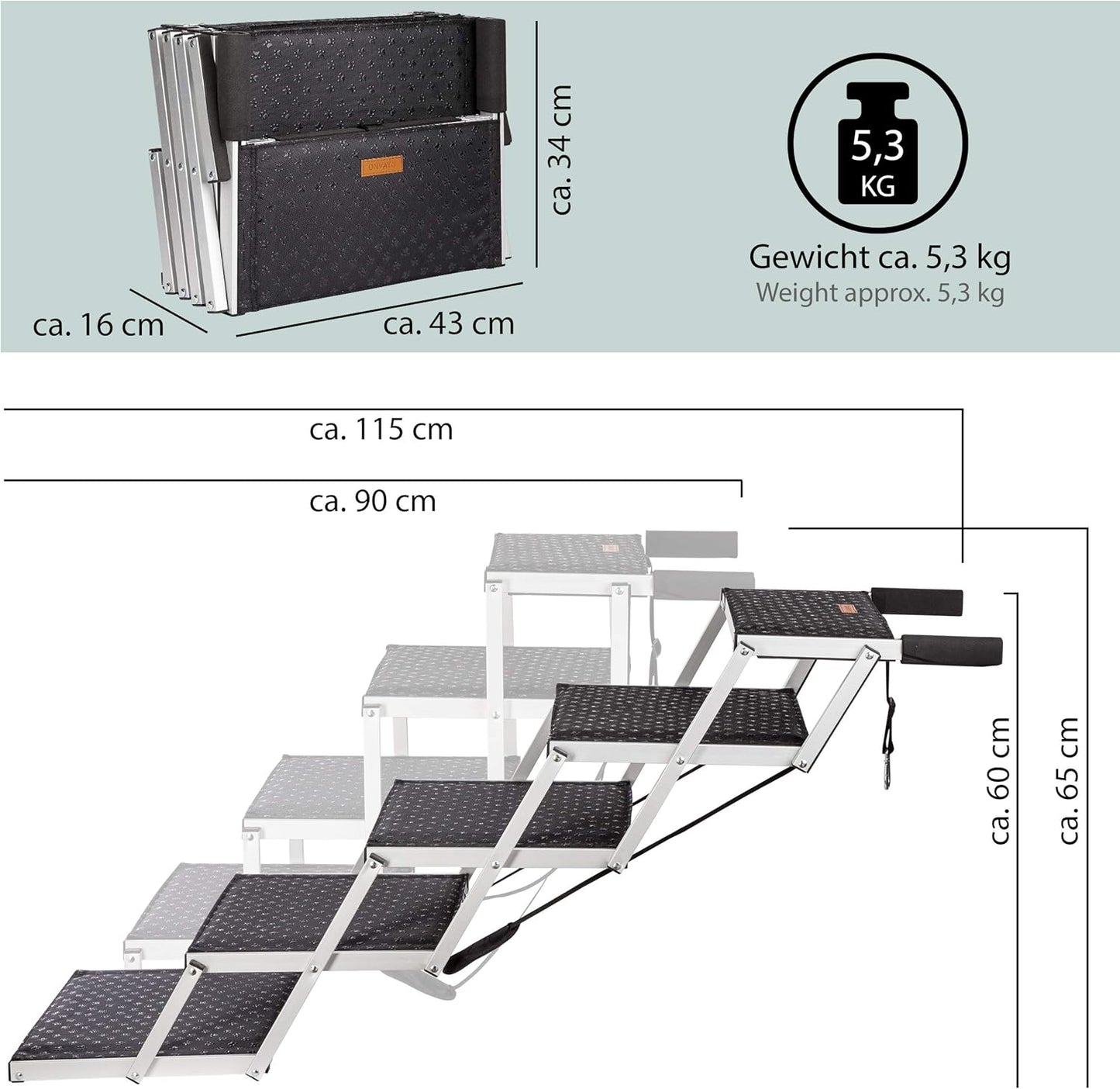 Faltbare Hundetreppe mit 6 Stufen bis 60 kg, 6 Stufen