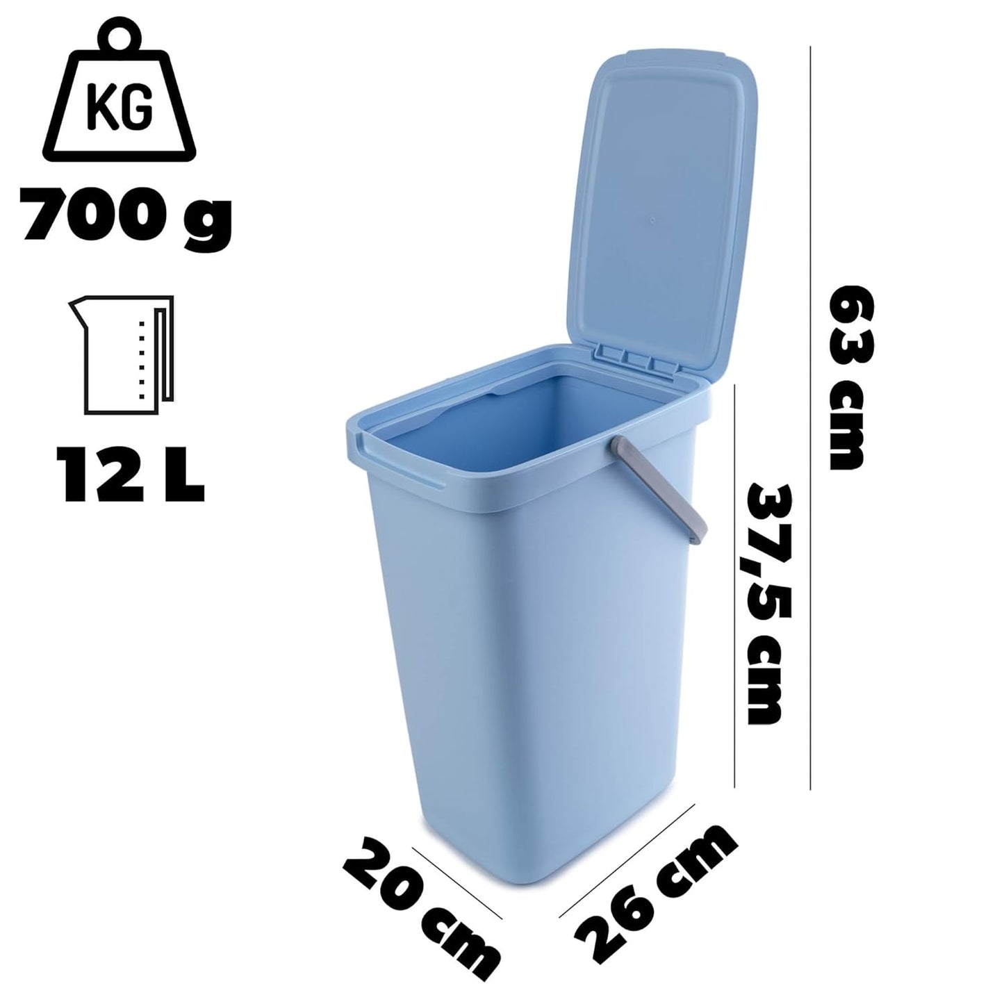 Abfallbehälter mit Deckel und Griff, 12L / Blau