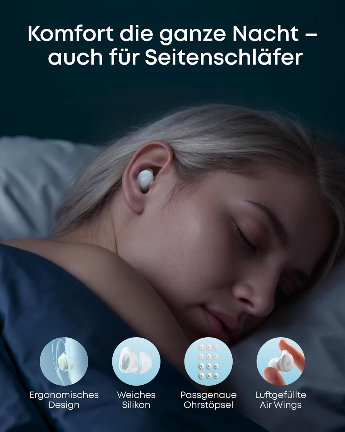 Sleep A30 Schlafkopfhörer mit Schonendem ANC und Geräuschmaskierung, Mondschein-Weiß