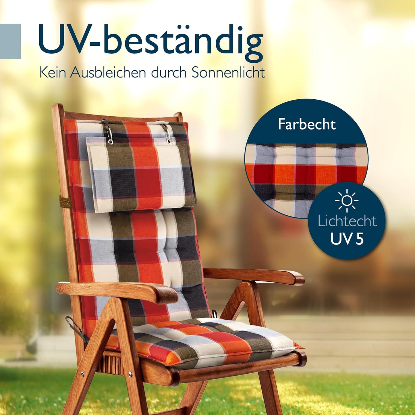 Hochlehner Auflagen-Set (3 Stück, kariert), 3 Auflagen Orange Beige Kariert