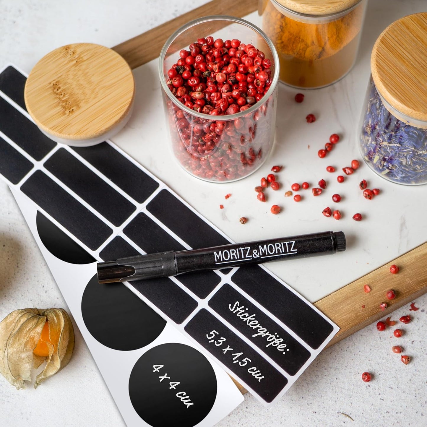 Gewürzgläser-Set mit Bambusdeckel (24 Stück), 24