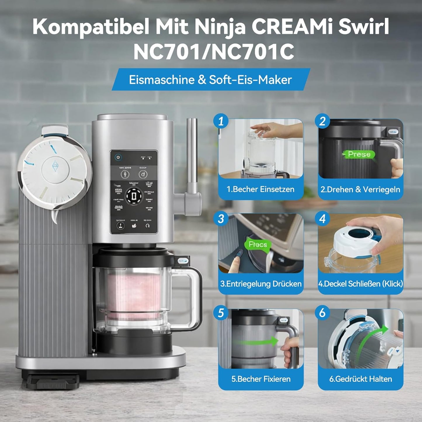 4 x Creami Swirl Behälter für die Ninja Creami NC700/NC701 Serie
