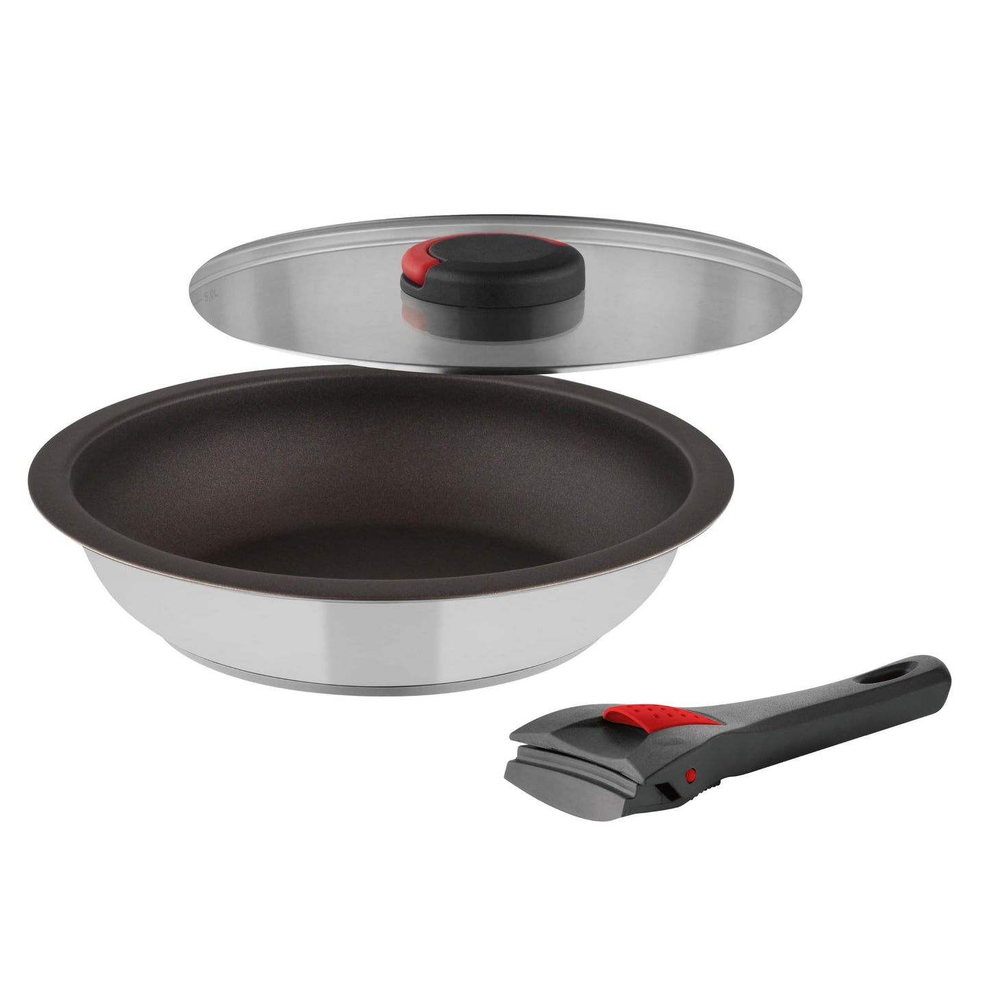 Induktions-Pfannenset mit Deckel und abnehmbarem Griff, Beschichtet | 3-tlg 28 cm