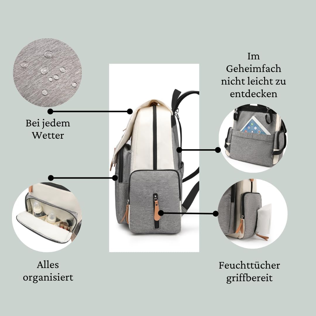 Wickelrucksack mit Wickelauflage & Befestigung, Grau