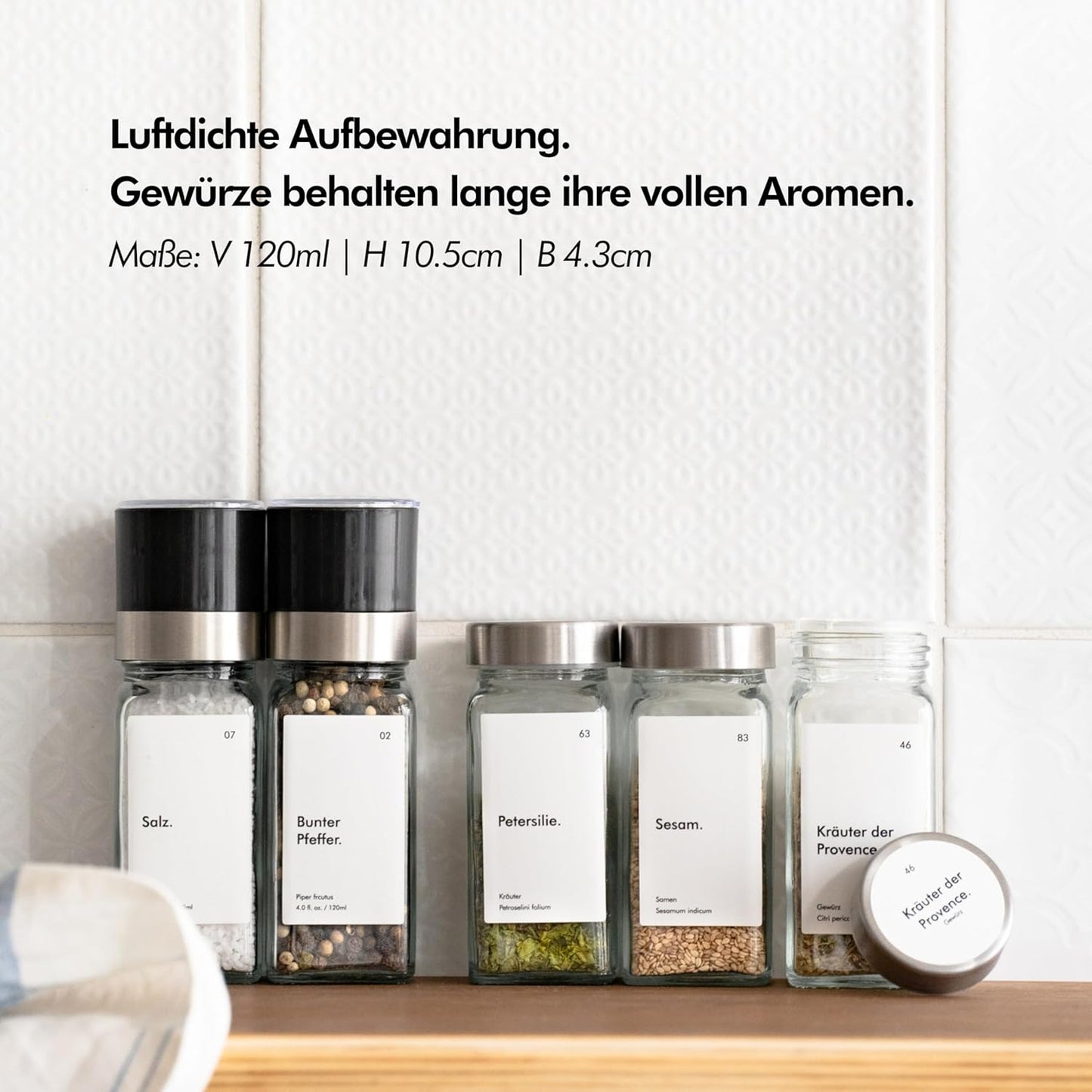 Gewürzgläser mit Streueinsatz, Gewürzgläser Edelstahldeckel