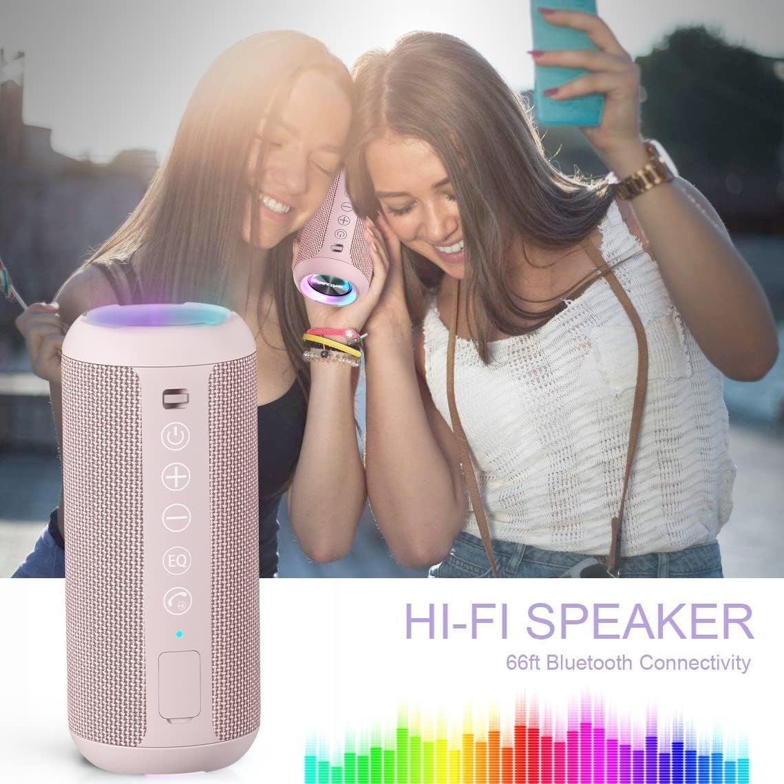 Bluetooth Lautsprecher mit LED-Licht und IPX7 Schutz, ROSA