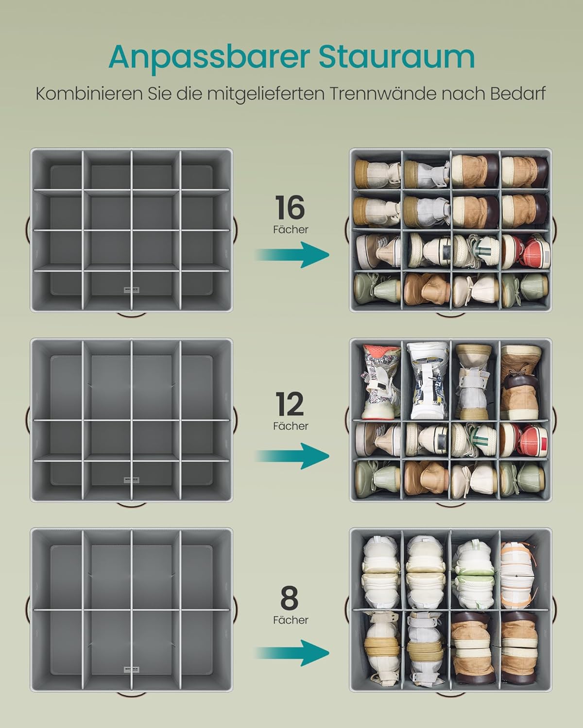 Schuh-Organizer für 16 Paar mit transparentem Deckel, Taubengrau