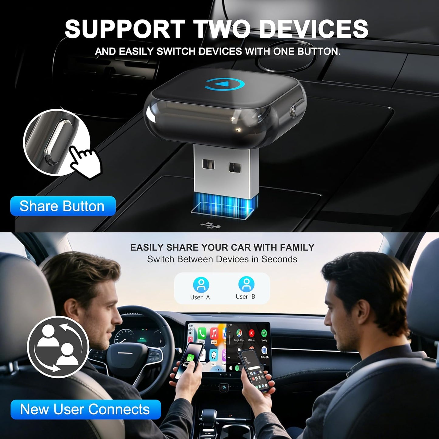 CarPlay Wireless Adapter mit Instant Switch, black01