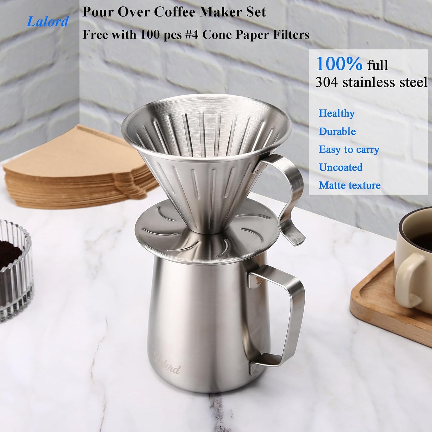 Pour Over Kaffeebereiter-Set mit Papierfiltern