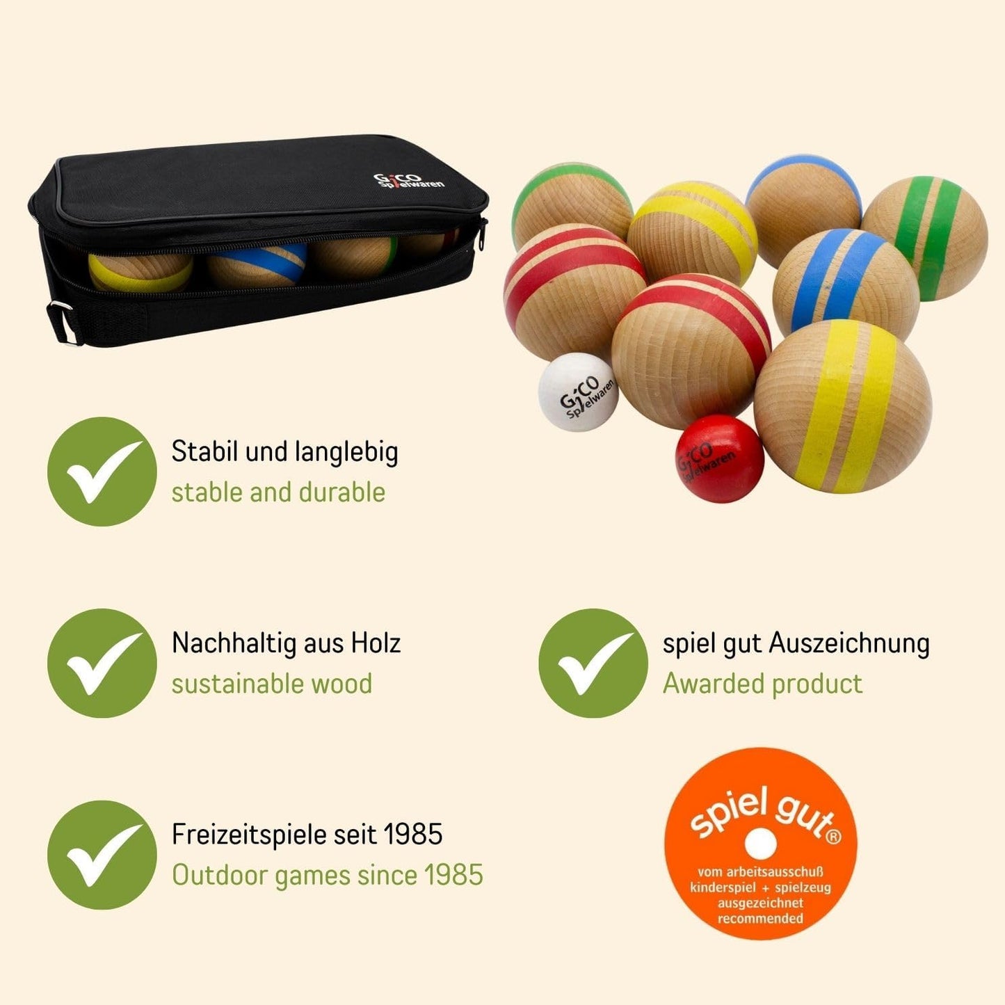 Boccia Spiel aus Massivholz mit 8 Kugeln