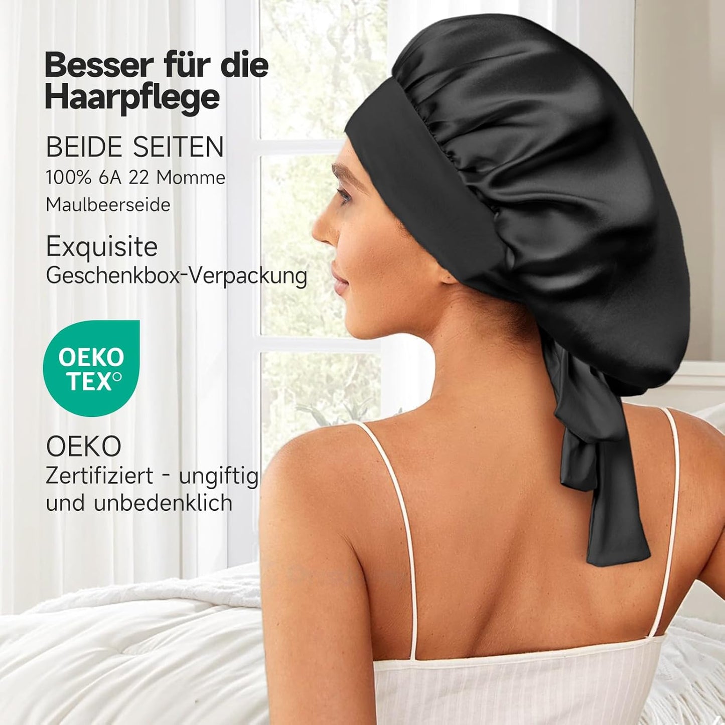 Schlafmütze aus Maulbeerseide, Schwarz