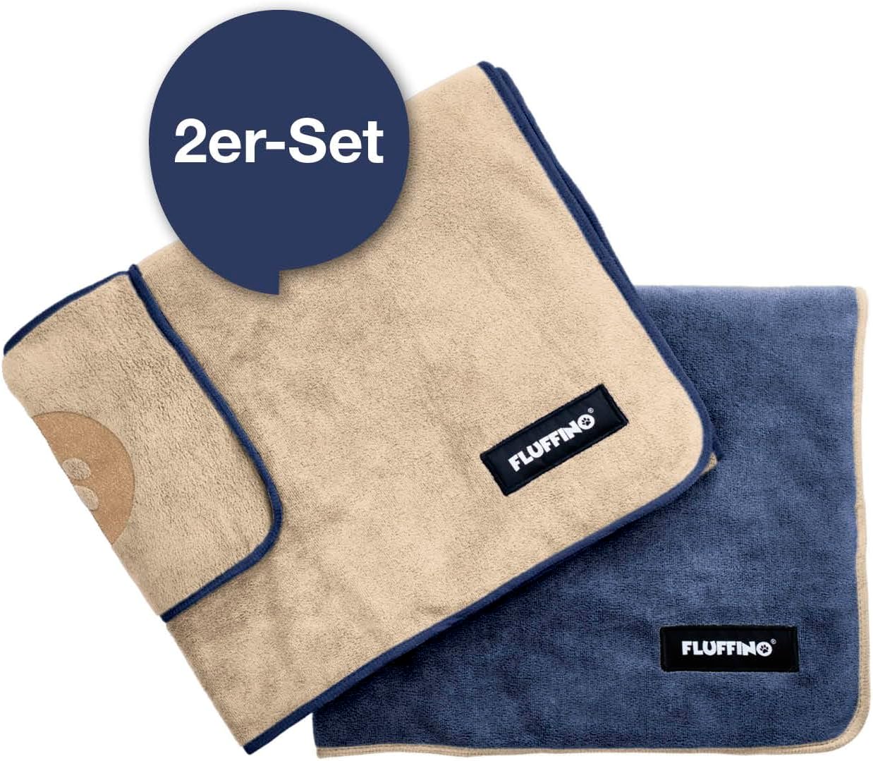 2er-Set Hundehandtuch, Beige & Dunkelblau L | 2 Stück