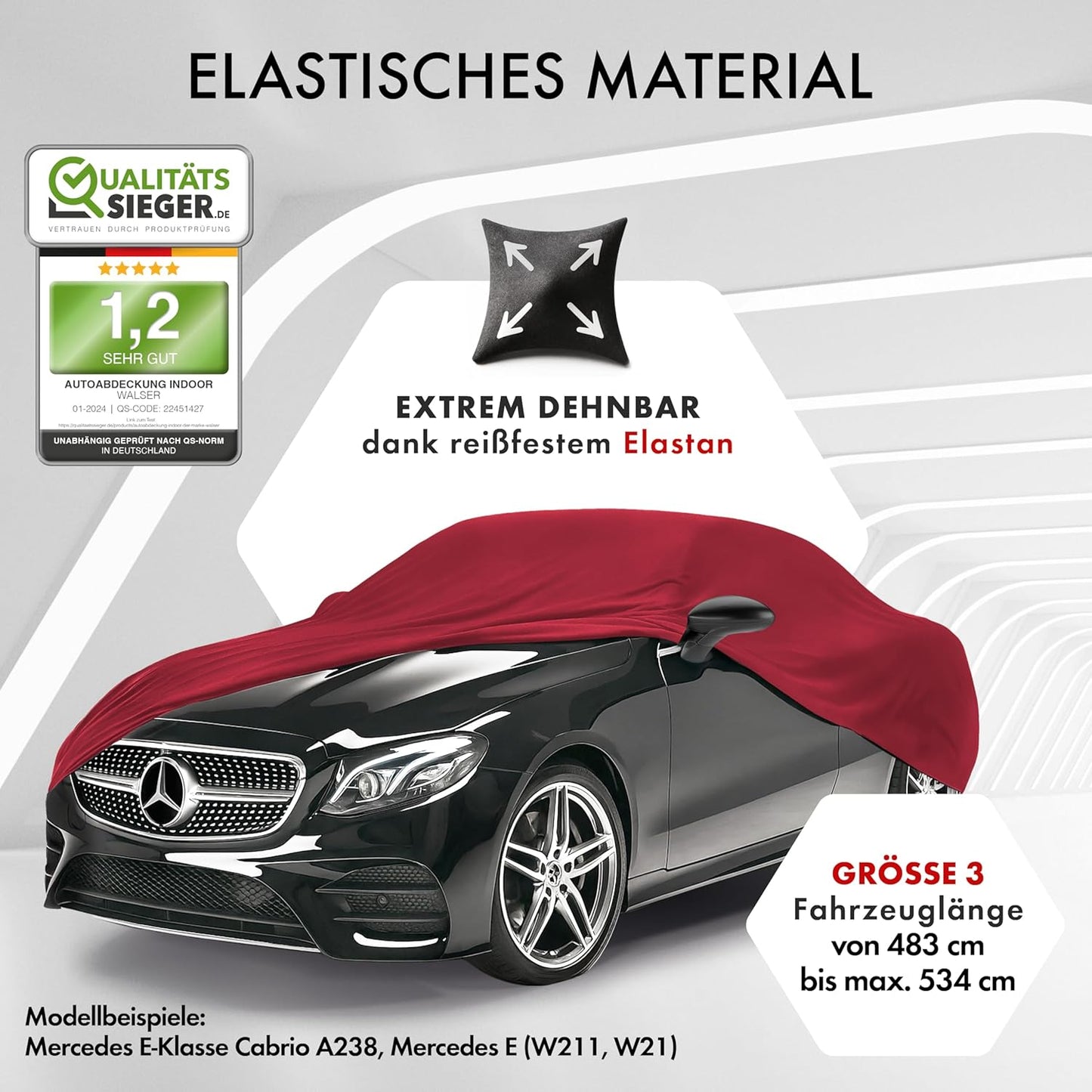 Indoor Stretch Plus XL, Rot Größe 3: PKW 483 - max. 534 cm Länge