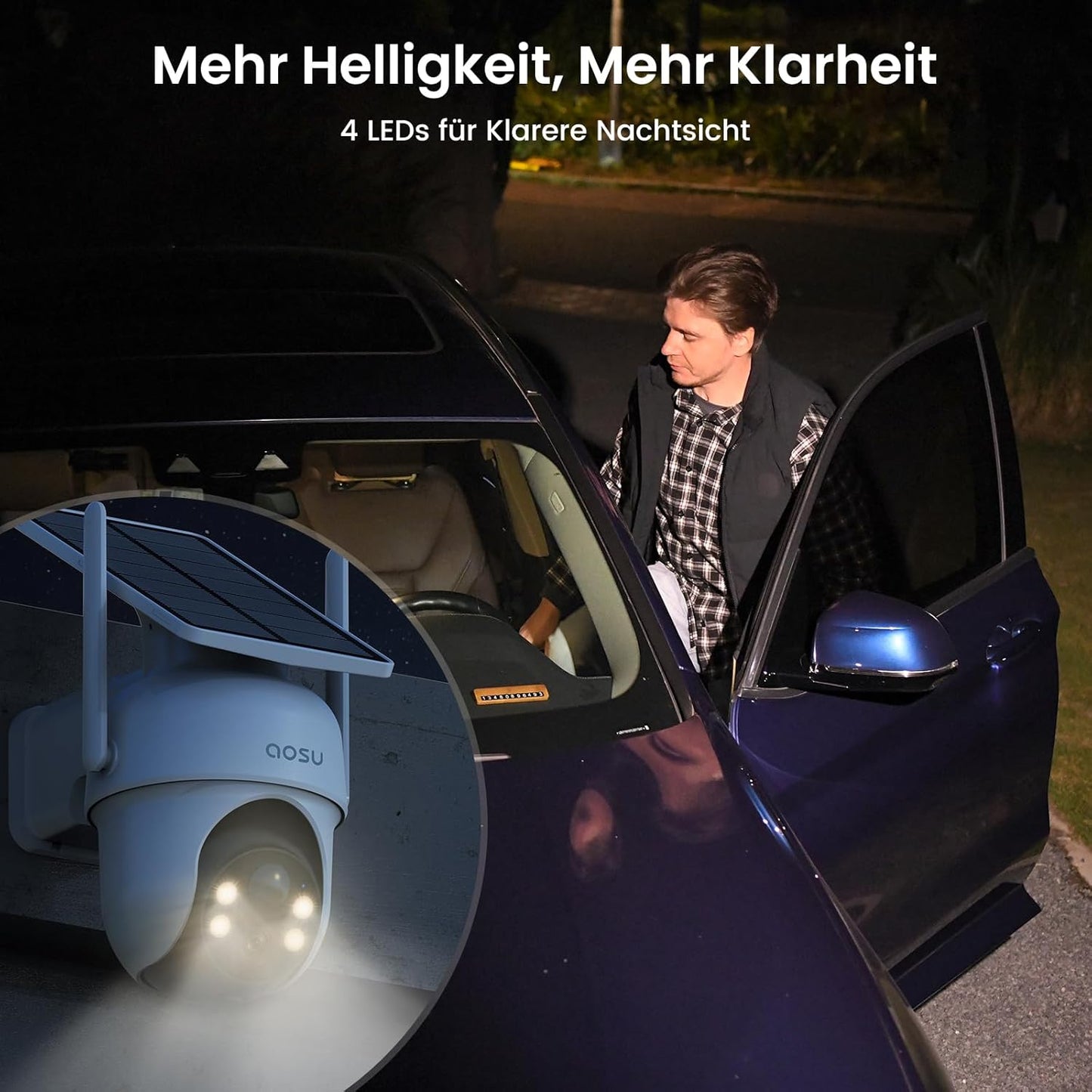 2K Überwachungskamera für Homebase, AOSU Sicherheitskameras, Solar, Kuppelkameras, 2 K