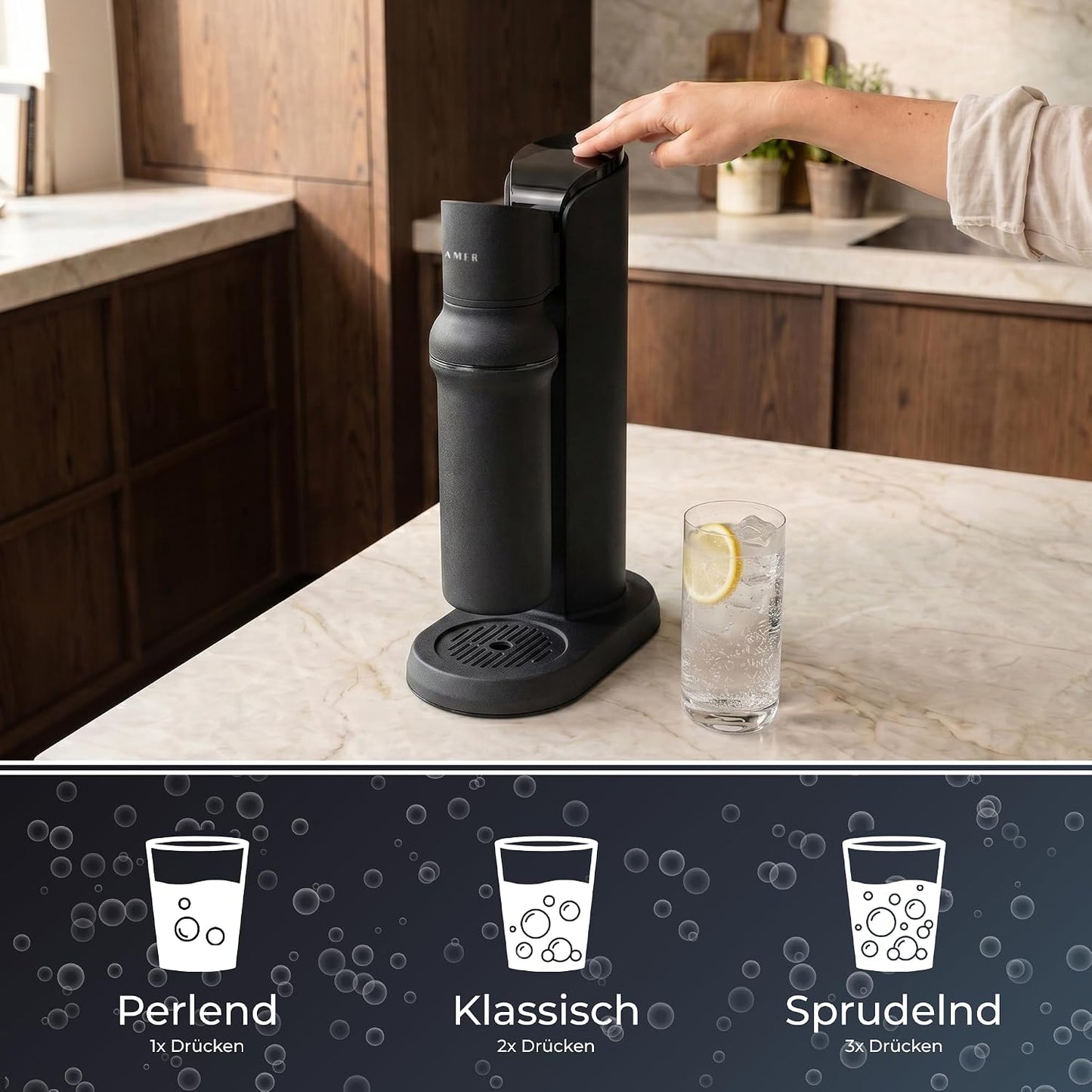Wassersprudler mit Glasflasche, Schwarz