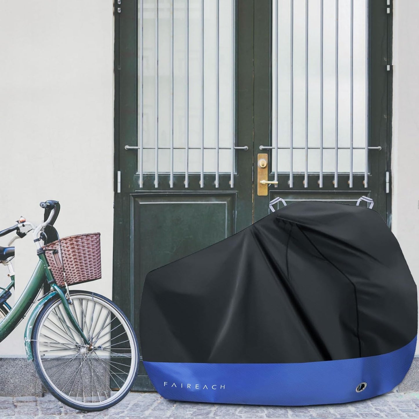 Wasserdichte Veloabdeckung mit Schlosslöchern, Schwarz+Blau für 1 Fahrrad
