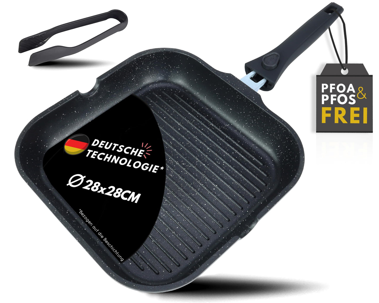 Grillpfanne mit abnehmbarem Griff, Schwarz Grillpfanne 28 cm