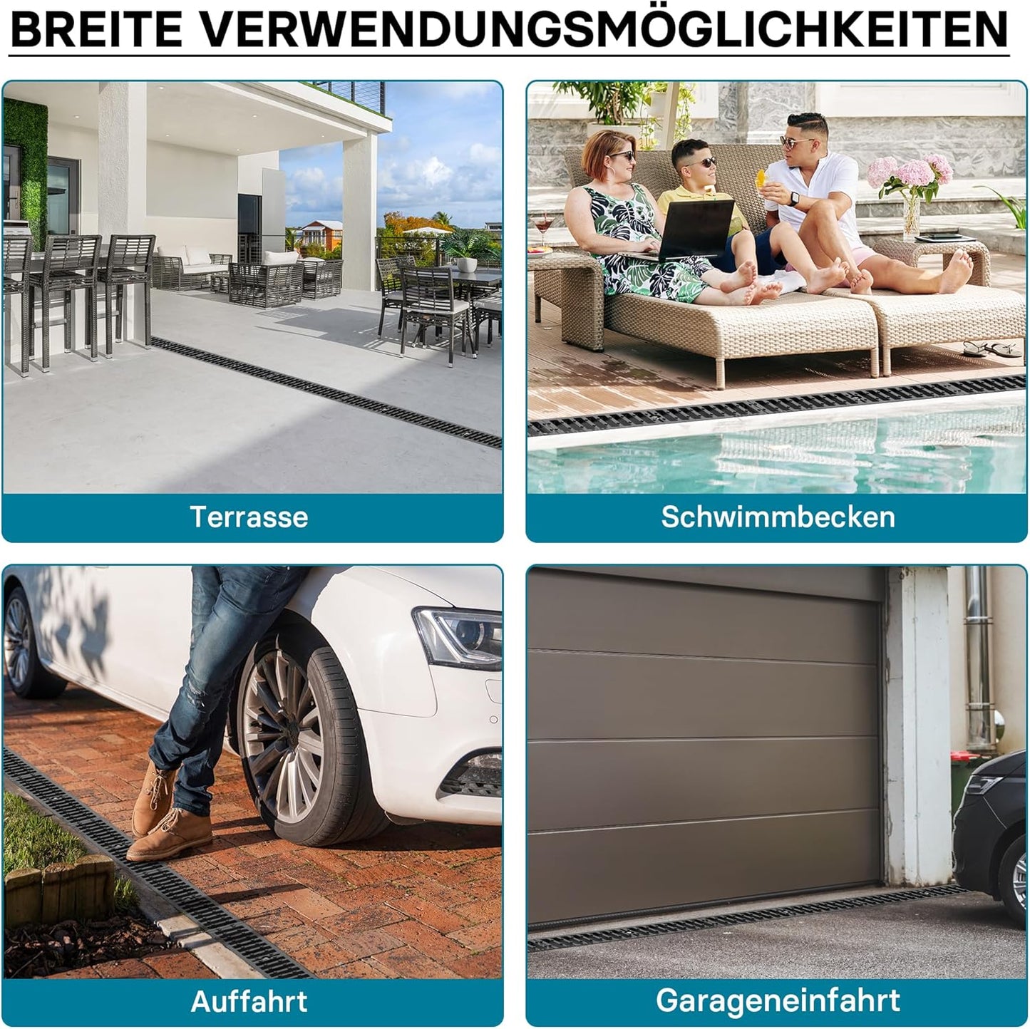 Entwässerungsrinne mit Abdeckrost, 1 m, 12,5 t, Gusseisen 1m, 12,5 t