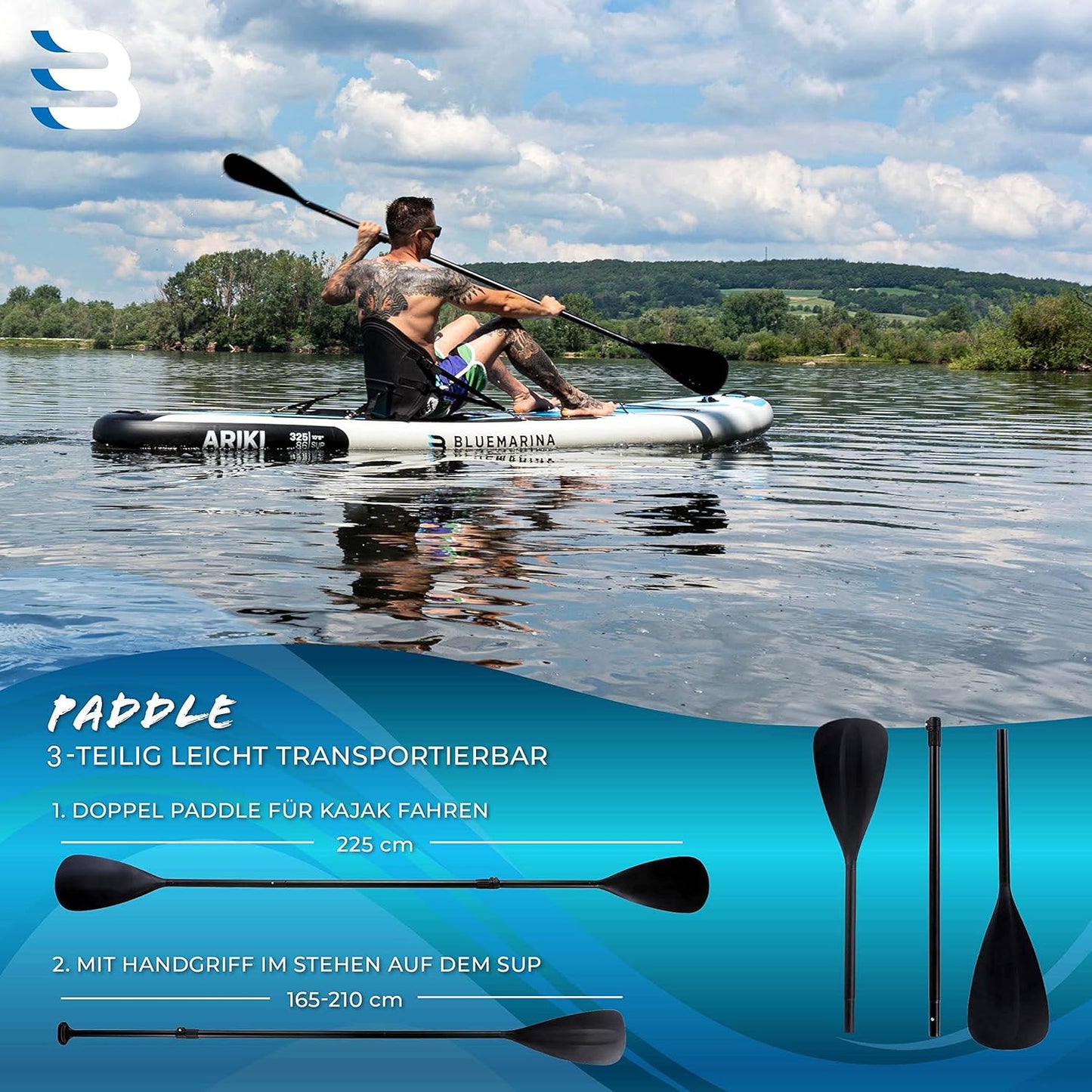 Kajaksitz für SUP-Board mit Paddel & Schaumstoffpolster