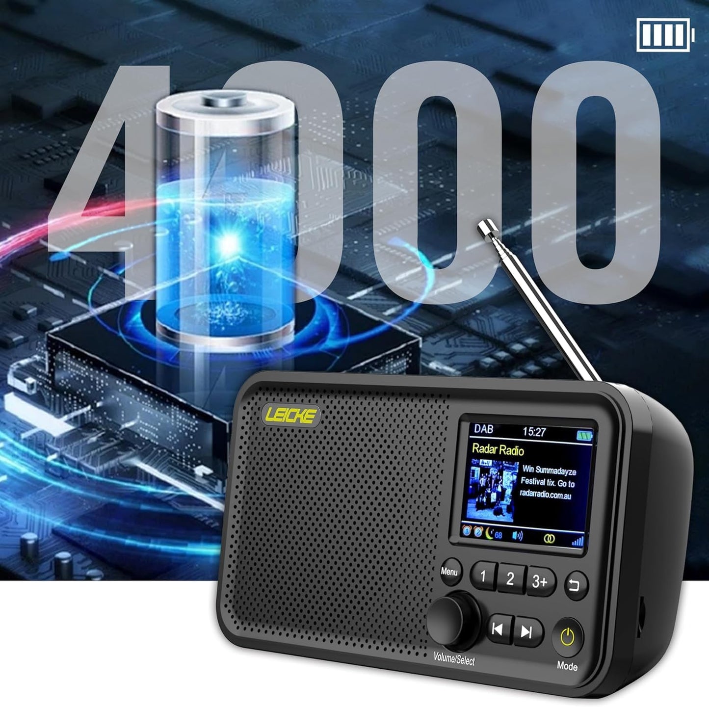 Tragbares DAB+ Radio mit Bluetooth 5.0, 4000mAh Akku