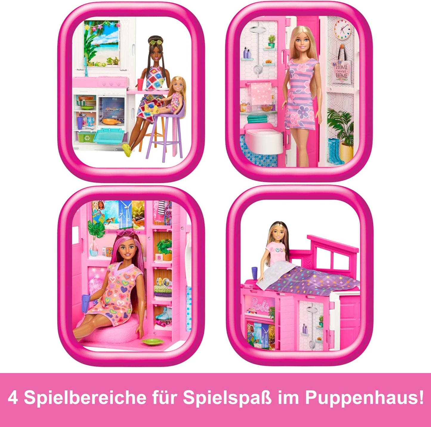 Puppenhaus Spielset Ferienhaus mit 4 Spielbereichen