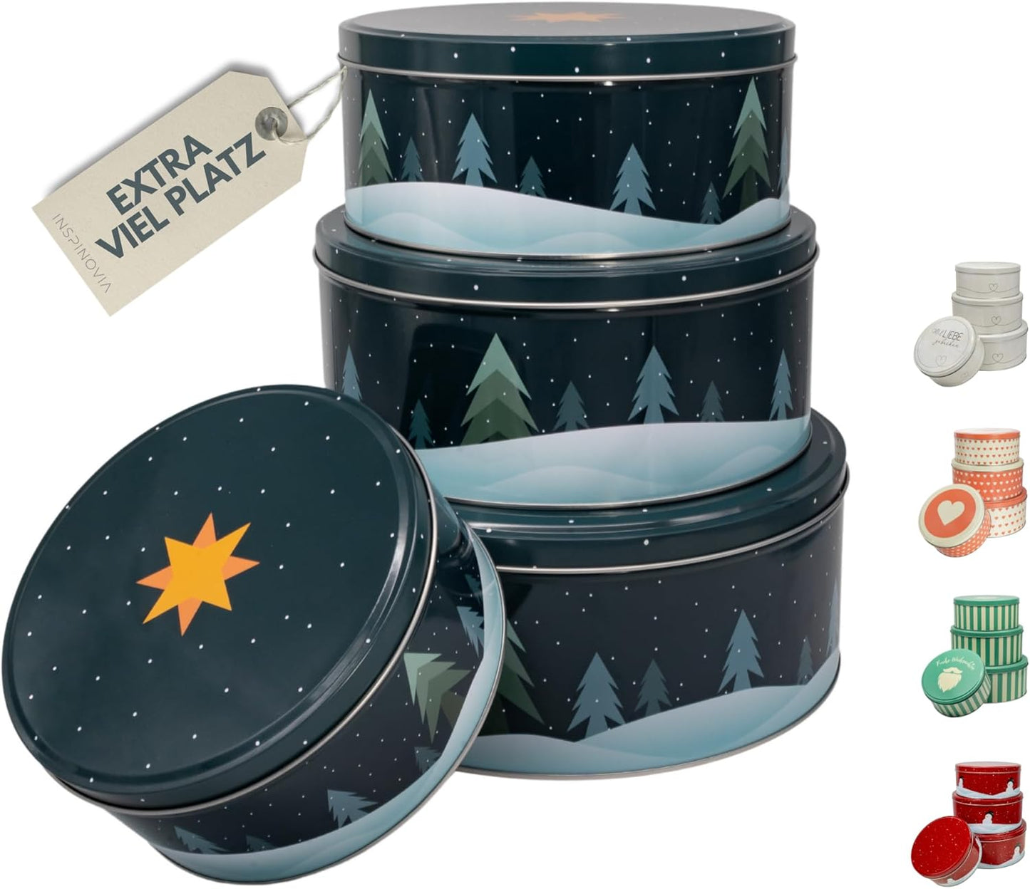 Keksdosen-Set für Gebäck (4 Grössen), Tannenbäume im Schnee