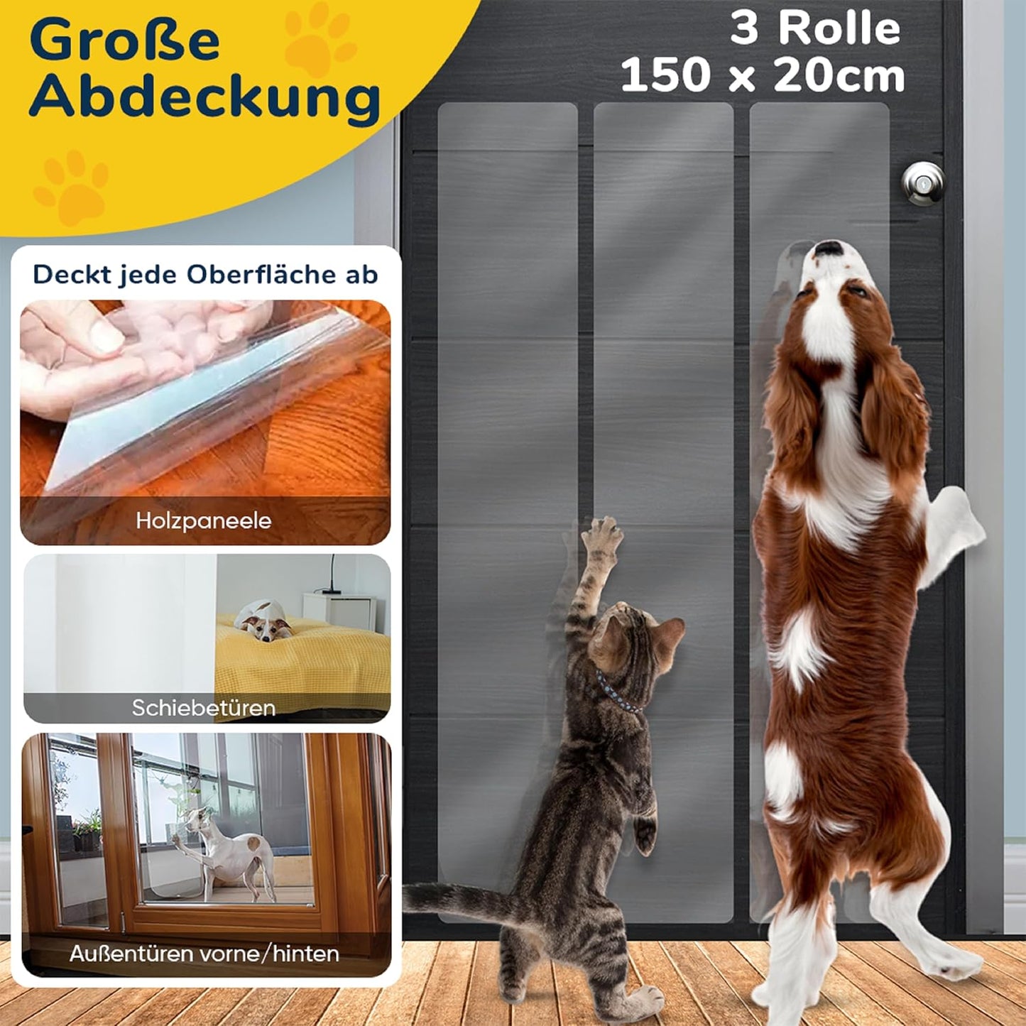 Kratzschutzfolie Katzen, Farblos 150 cm x 20 cm; 3 Stück
