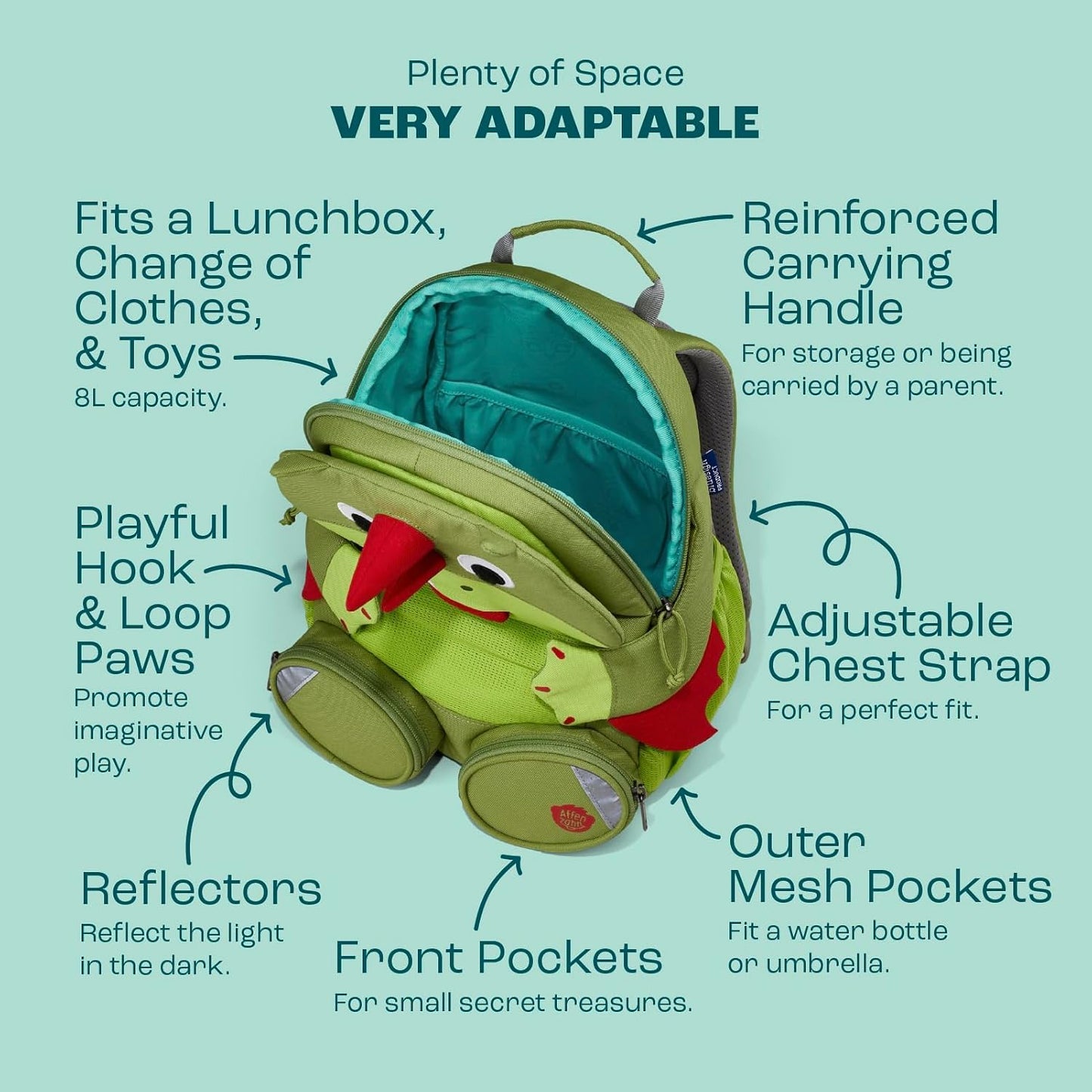 Kindergartenrucksack Grosser Freund, 8 L Drache - Grün