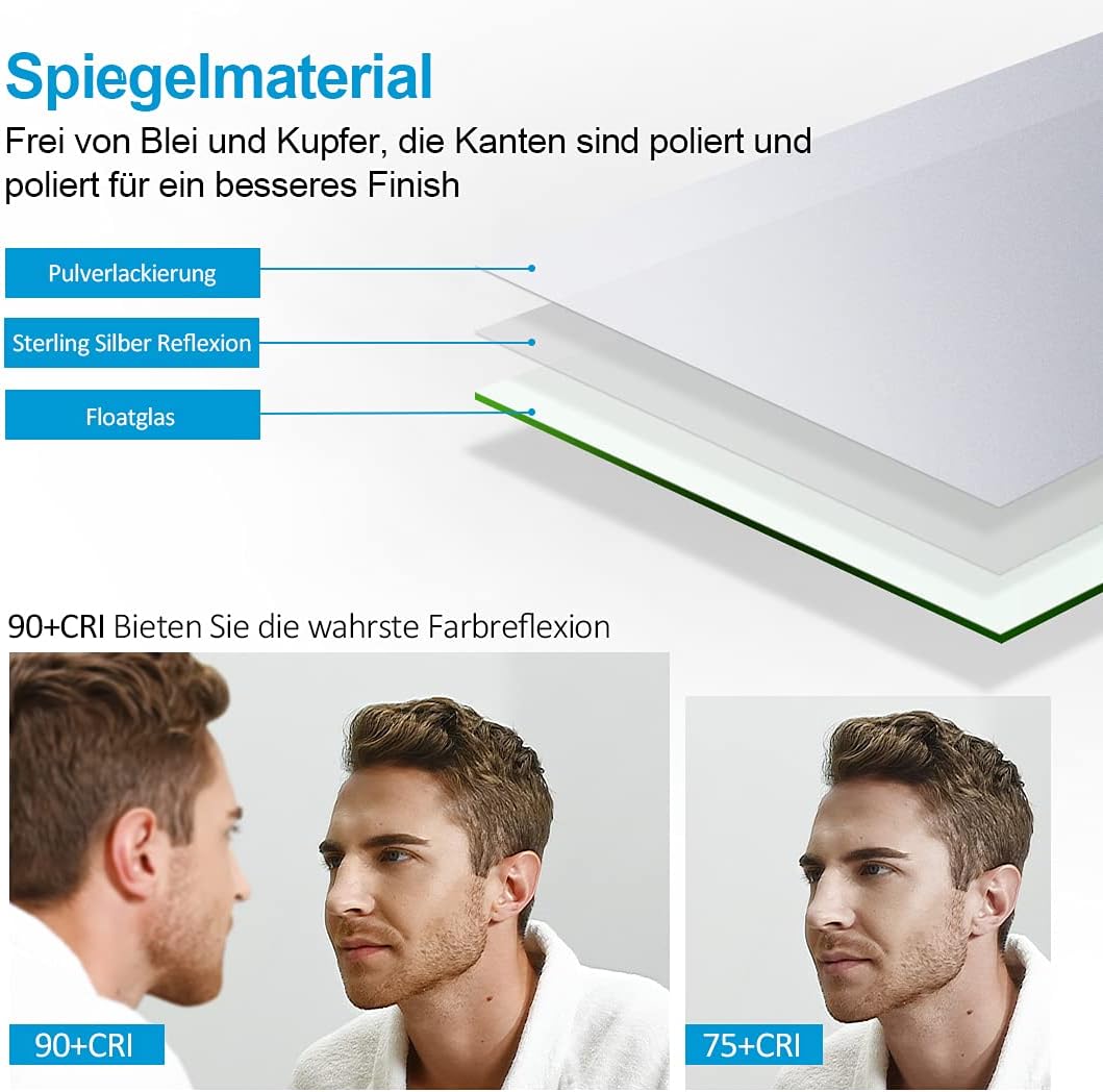 Runder LED-Badezimmerspiegel, 60cm Touchschalter