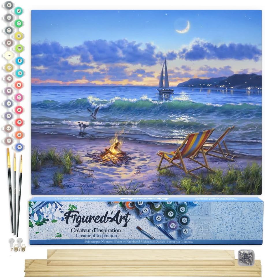 Malen nach Zahlen - Abendlicher Strandausblick, Abendlicher Strandausblick 40x50cm Mit Keilrahmen (nicht gespannt)