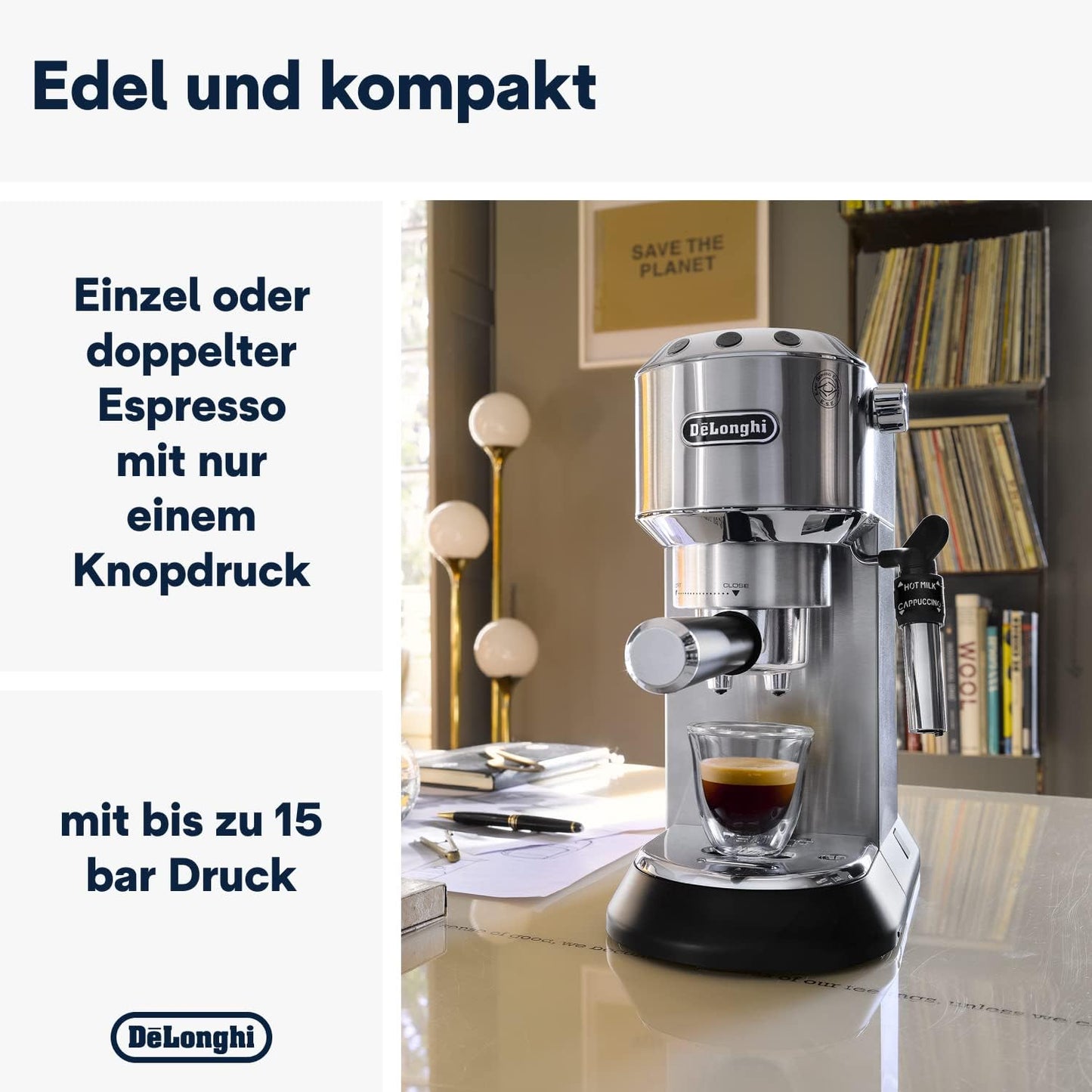 Espresso Dedica Siebträgermaschine, Metall, Dedica