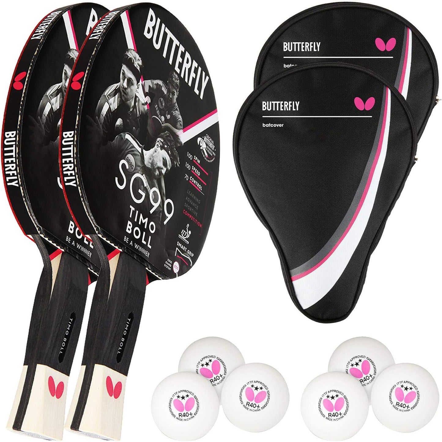Timo Boll SG99, Bundle mit 2 Case, Bälle & 1 weiteren Racket
