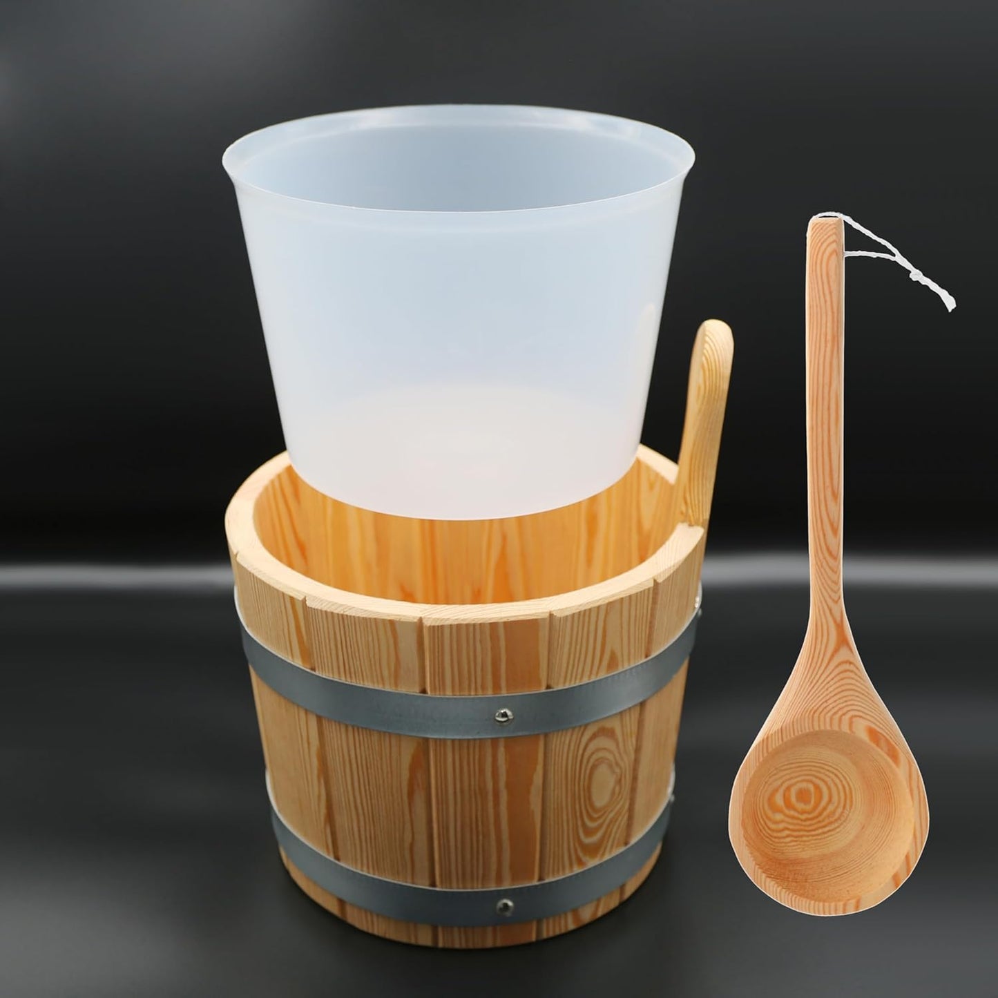 Saunakübel Set mit Kelle und Zubehör, 5L Lärche SET