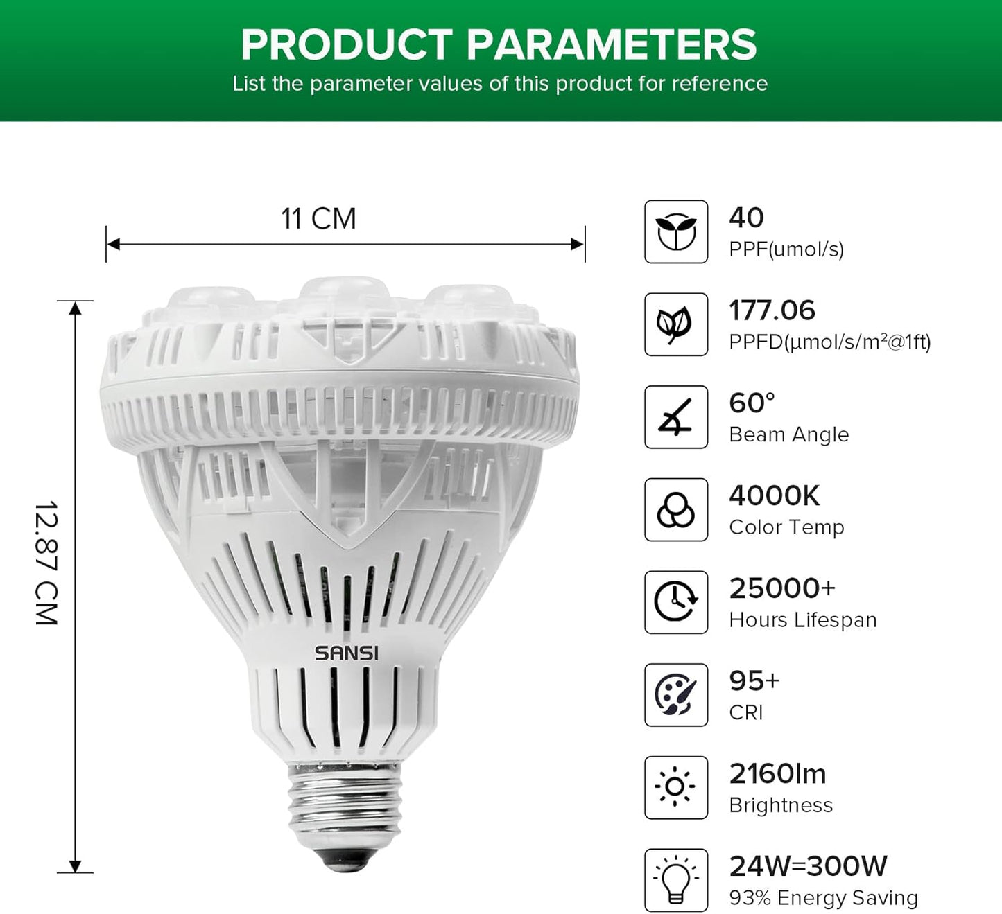 LED Pflanzenlampe Vollspektrum, 24w Blütezeit
